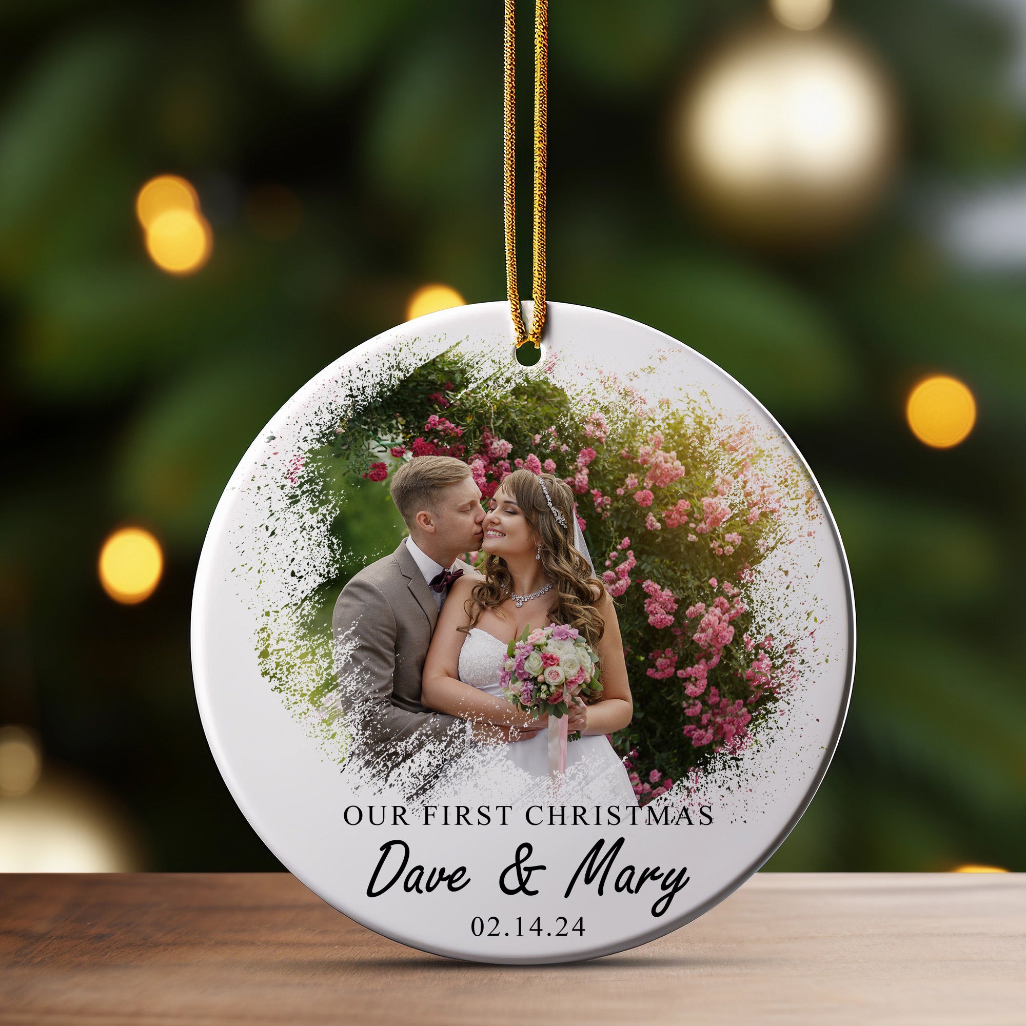 Personalized “Our First Christmas” Ceramic Ornament – Custom Wedding Keepsake for Newlyweds - Image 3