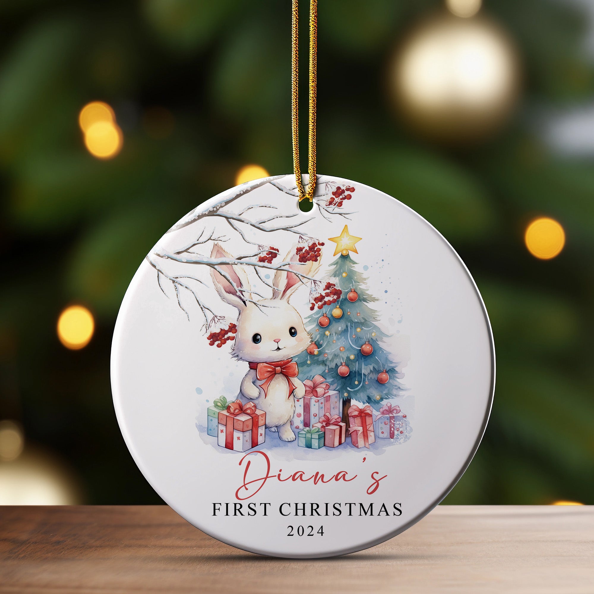 Personalized Baby's First Christmas Ornament 2024 – Handcrafted Ceramic Gift with Adorable Bunny Design - Image 3