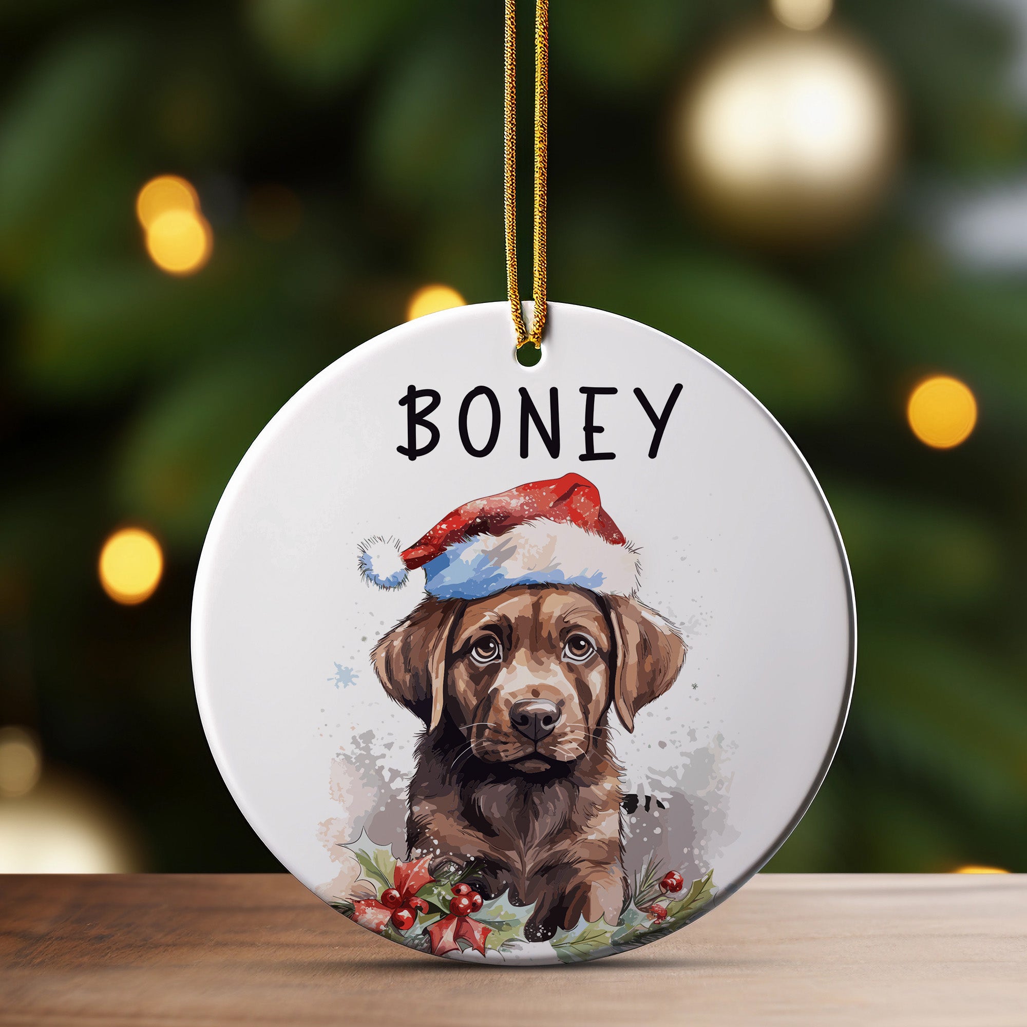 Personalized Dog Lover's Ceramic Ornament with Santa Hat Design - Customizable Holiday Gift for Pet Parents - Image 3