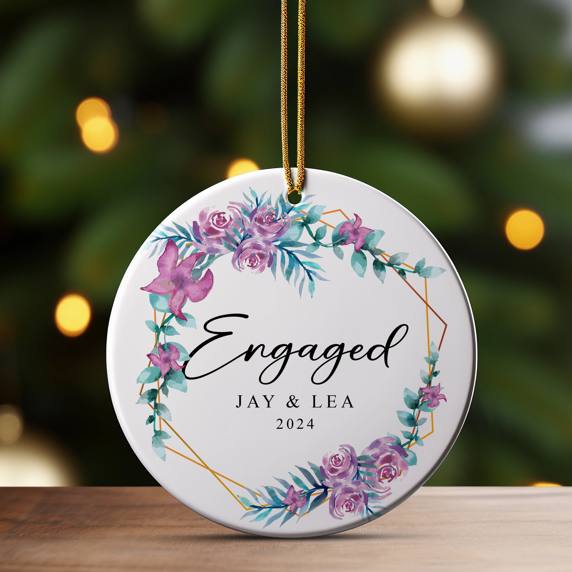 Personalized Floral Engagement Ornament - Custom Ceramic Keepsake for Celebrating Weddings and Anniversaries - Image 3