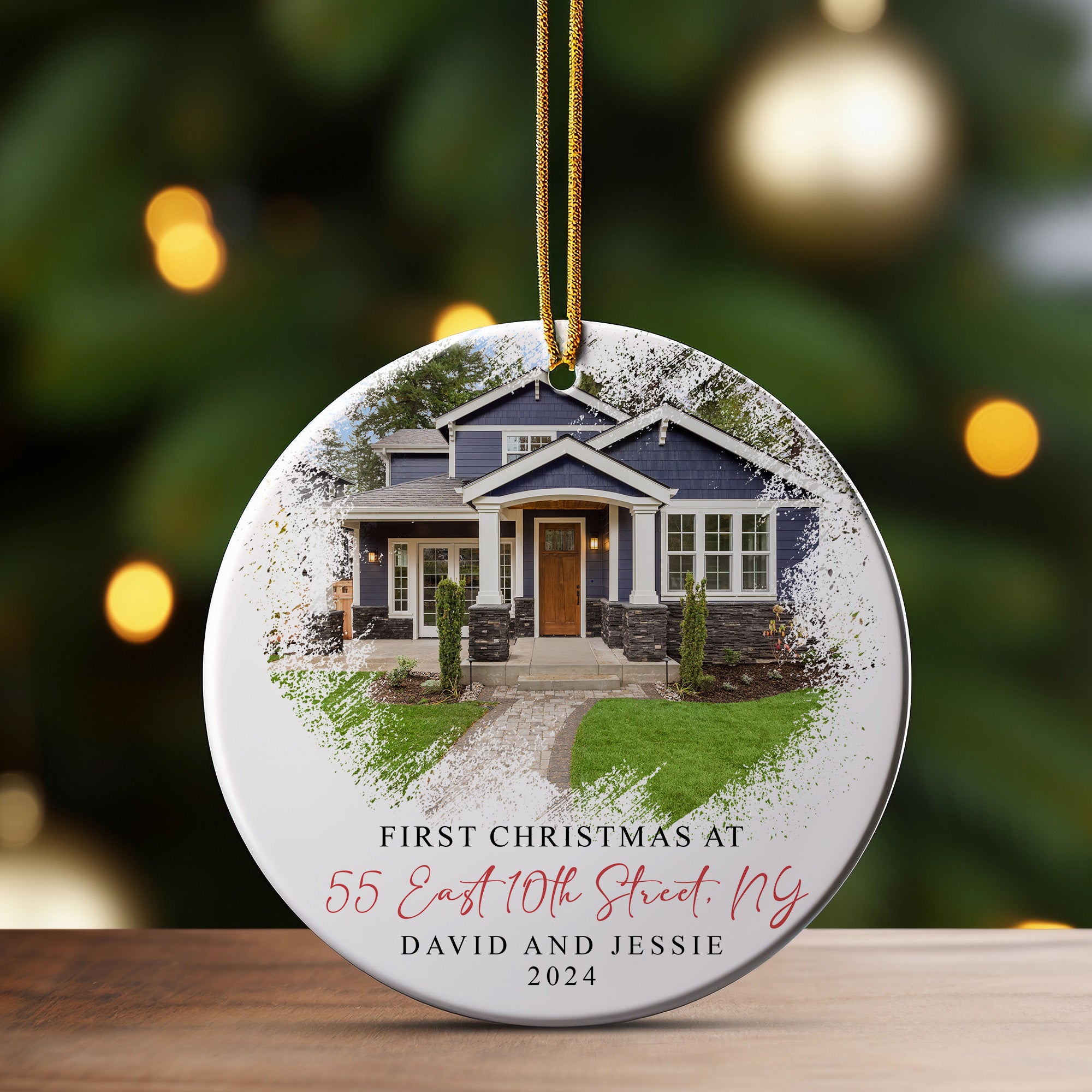 Personalized "First Christmas" Ceramic Ornament with Custom Home Image and Address - Perfect 2024 Keepsake Gift - Image 3