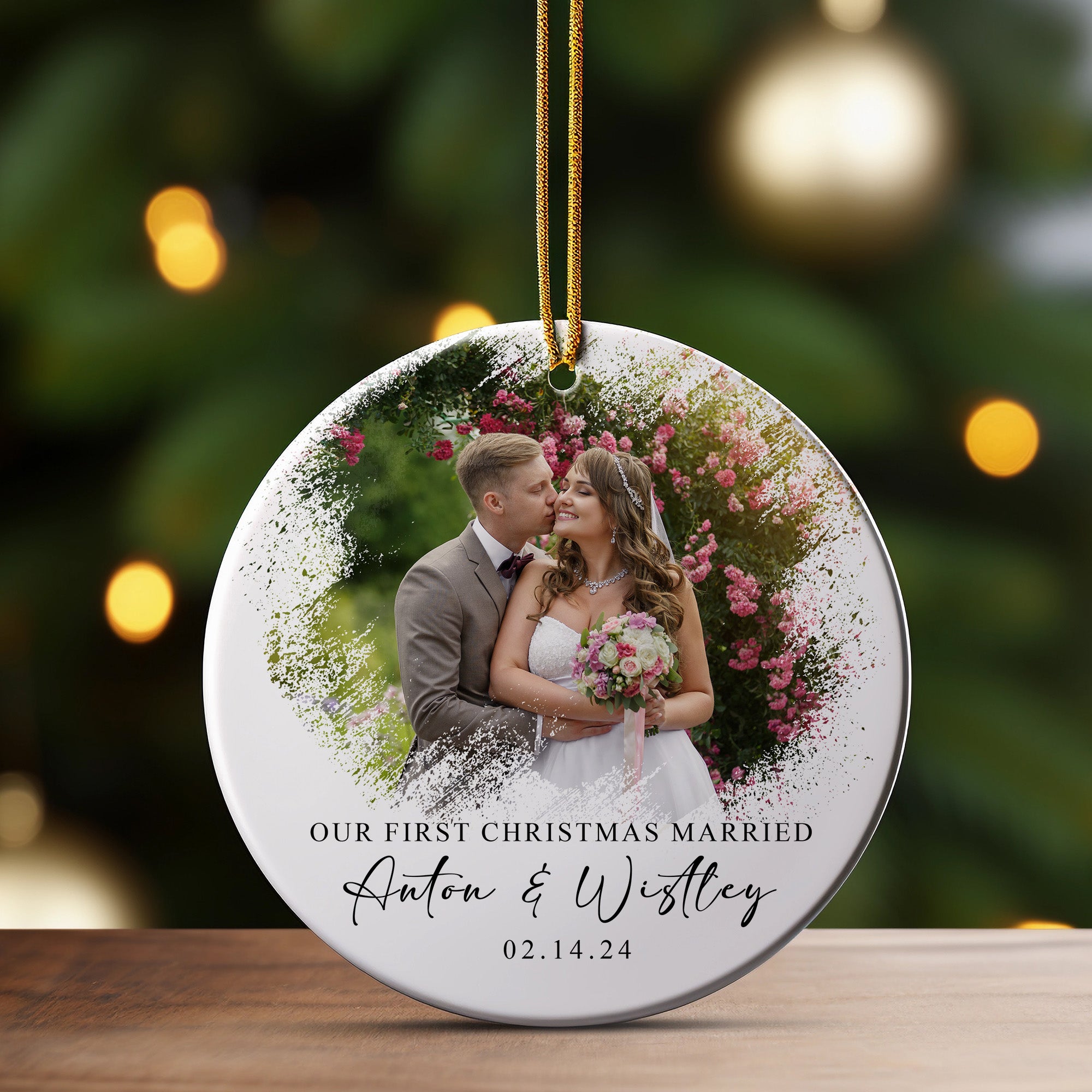 Personalized "Our First Christmas Married" Ceramic Ornament – Customizable Wedding Keepsake with Photo and Names - Image 3