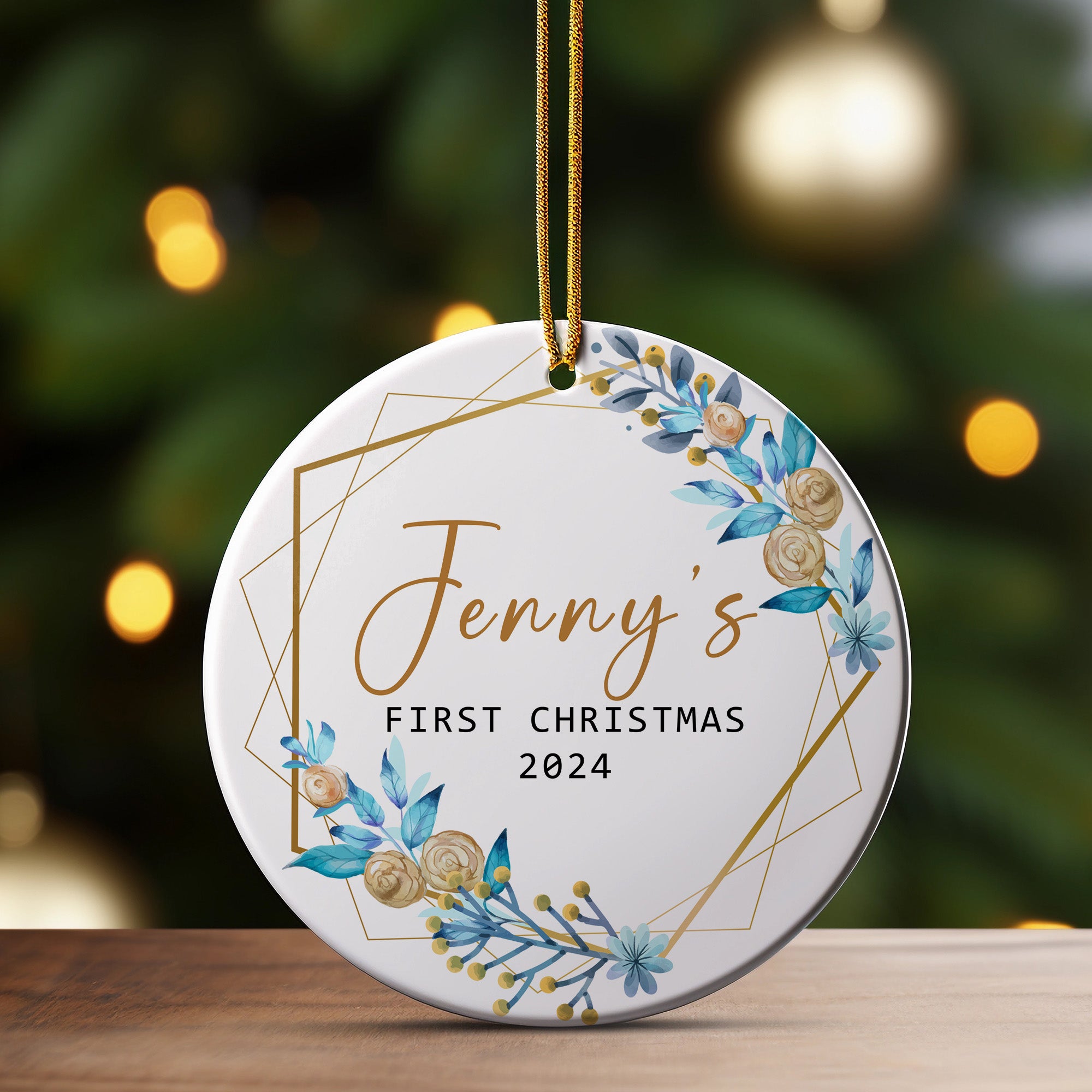 Personalized Baby's First Christmas Ornament - Premium Ceramic Keepsake with Elegant Floral Design - Image 3