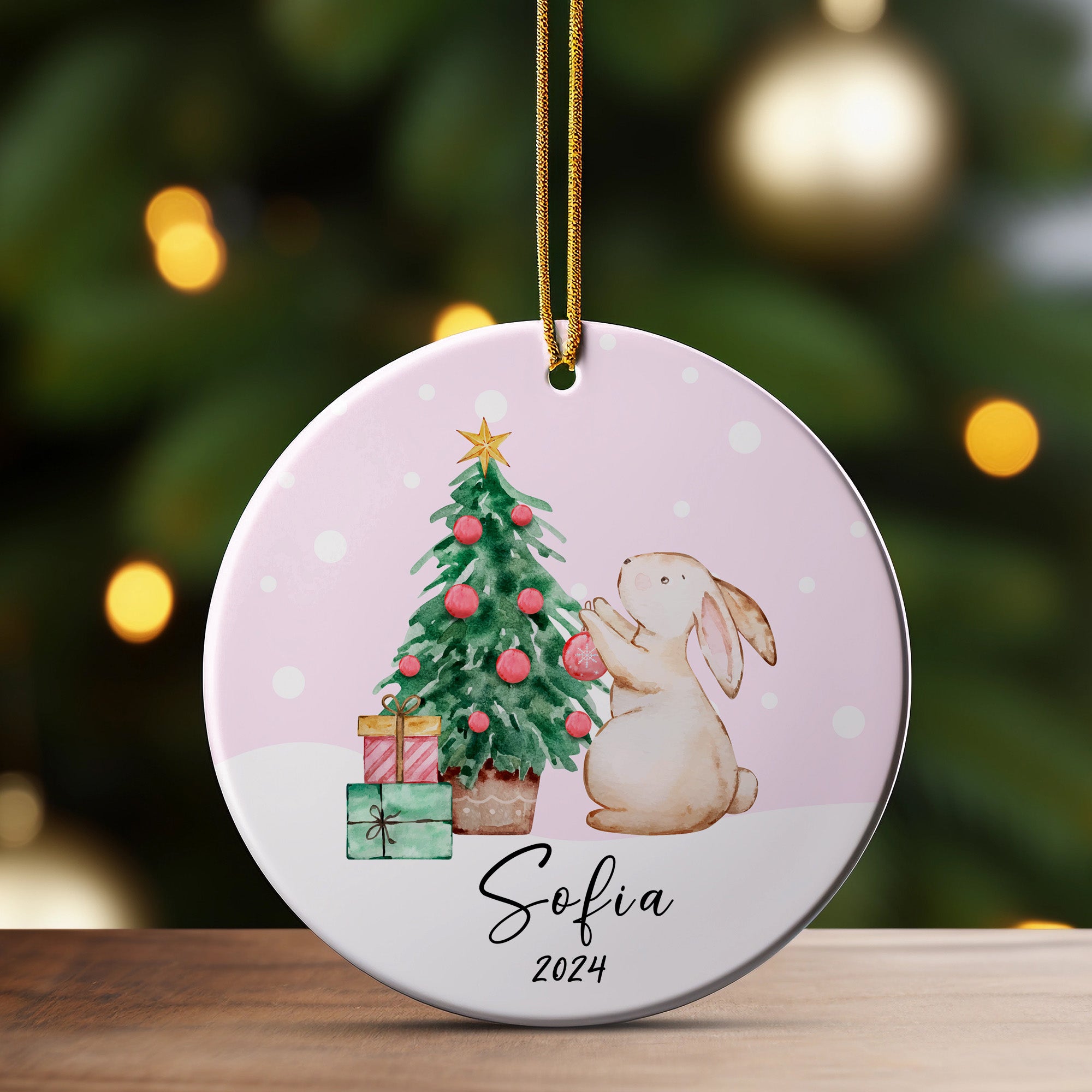 Personalized 2024 Christmas Bunny Ceramic Ornament – Custom Name & Year, Perfect Holiday Gift Keepsake - Image 3