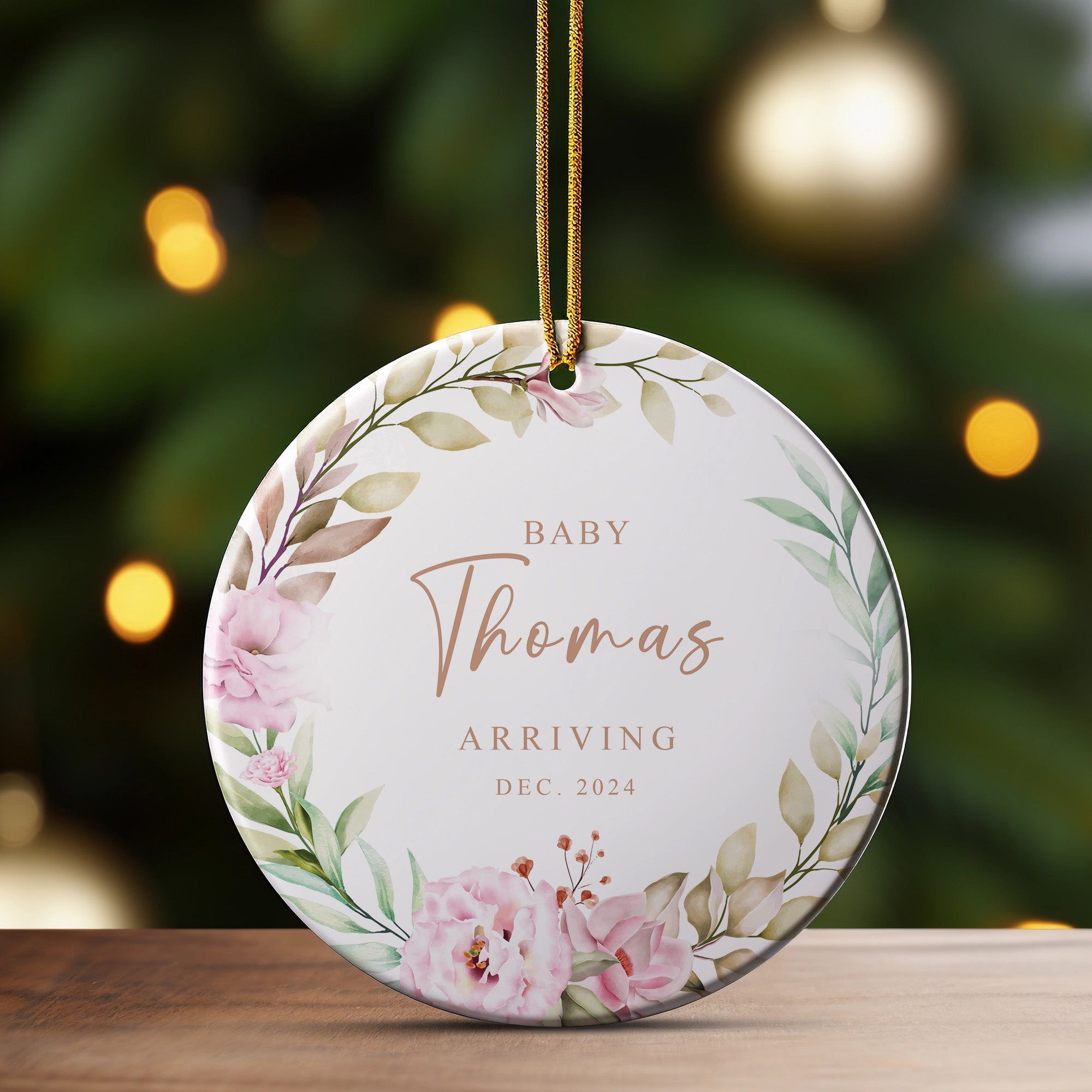 Personalized Baby Announcement Ceramic Ornament - Custom Floral Design for New Arrivals - Perfect for Parents, Grandparents, and Unique Gift Ideas - Image 3