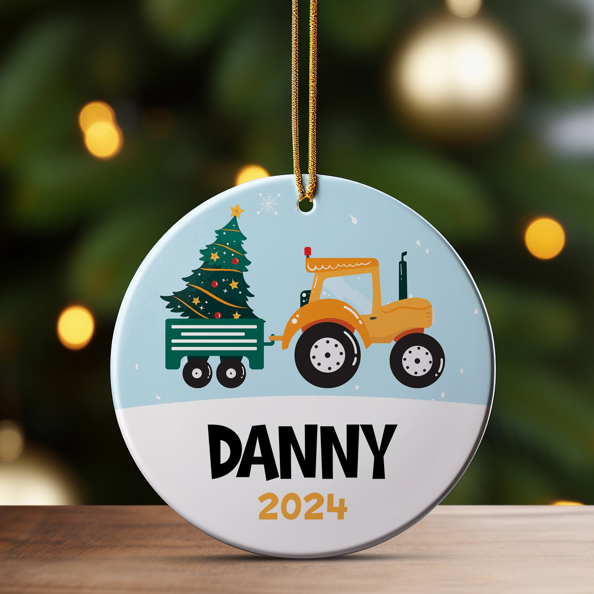 Personalized Christmas Tractor Ornament 2024 – Custom Ceramic Keepsake for Kids, Family Gift, Holiday Decor - Image 3