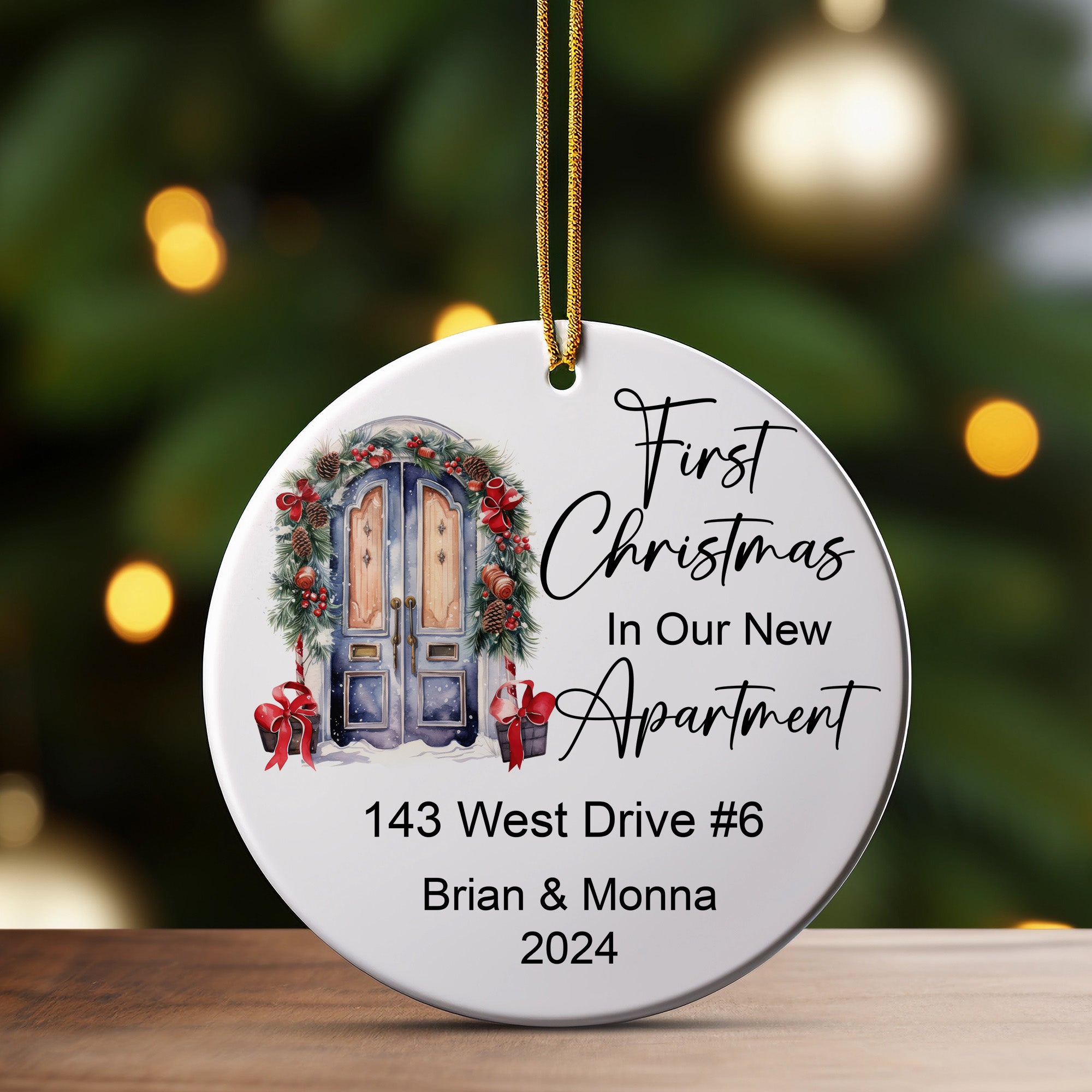 Personalized First Christmas in Our New Apartment Ornament – Custom Ceramic Keepsake for Couples, Family, Friends, or New Homeowners - Image 3