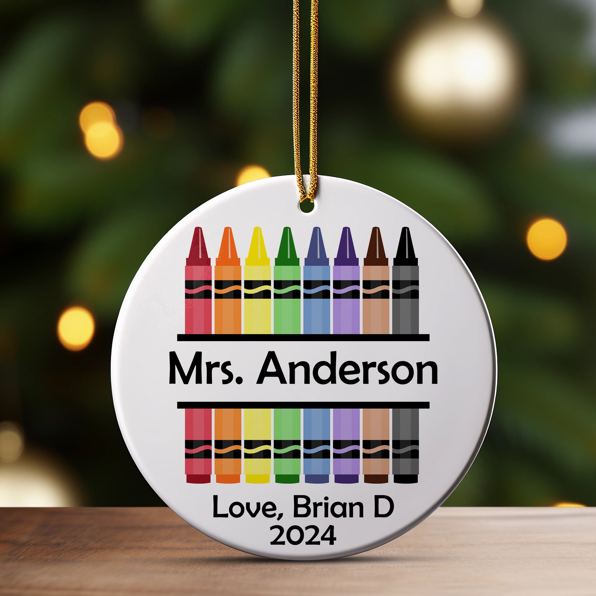 Personalized Crayon Design Ceramic Ornament for Teachers with Custom Name and Year - Perfect Holiday Gift for Educators - Image 3