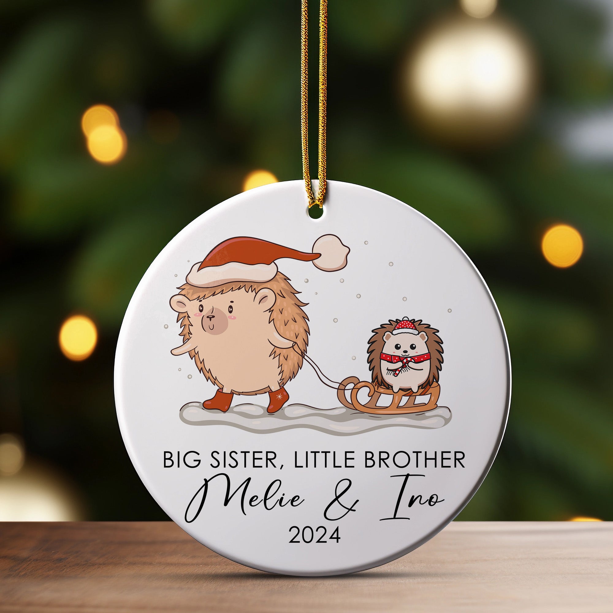 Personalized Big Sister Little Brother Ceramic Ornament 2024 - Handcrafted Holiday Keepsake for Family Celebrations - Image 3
