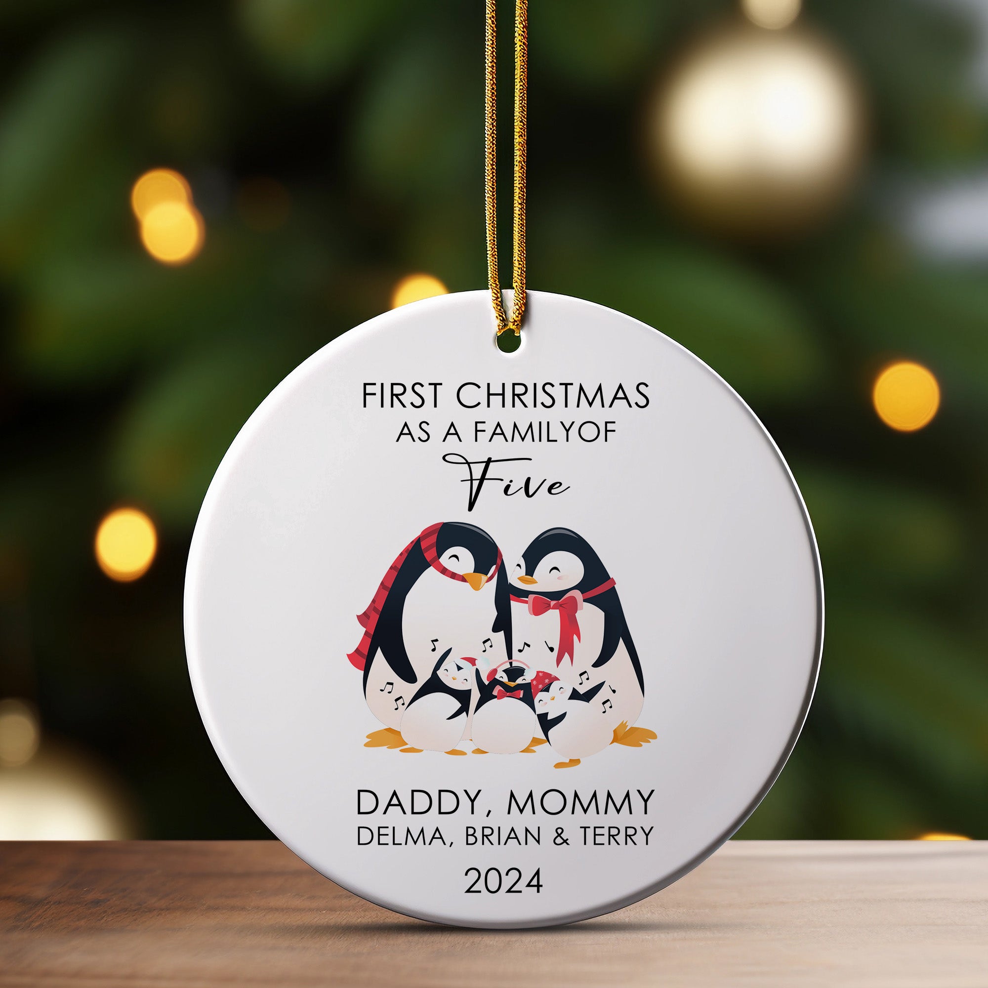 Personalized Family of Five Penguin Christmas Ornament - Custom Ceramic Keepsake for 2024 Holidays - Image 3