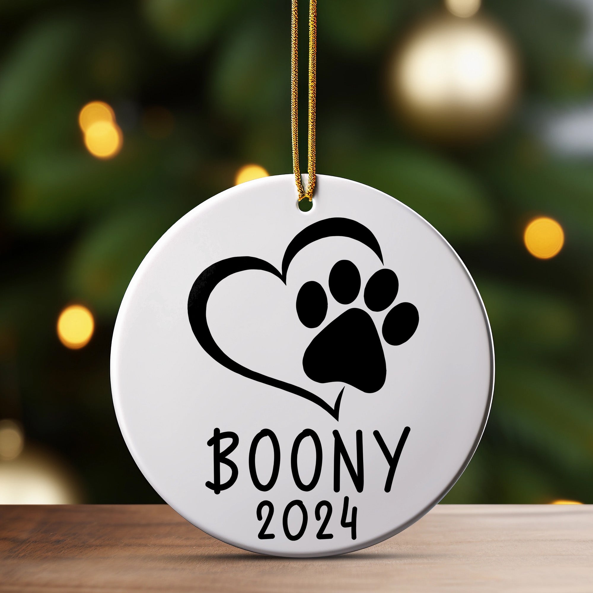 Personalized Pet Paw Heart Ceramic Ornament - Custom Dog Name Keepsake for 2024 Holidays - Image 3
