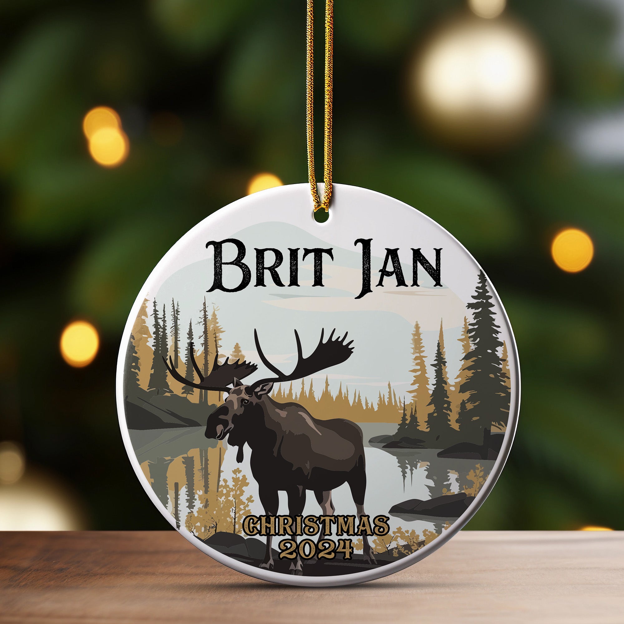 Personalized Christmas 2024 Moose Ceramic Ornament – Rustic Nature Scene, Perfect for Wildlife Lovers - Image 3