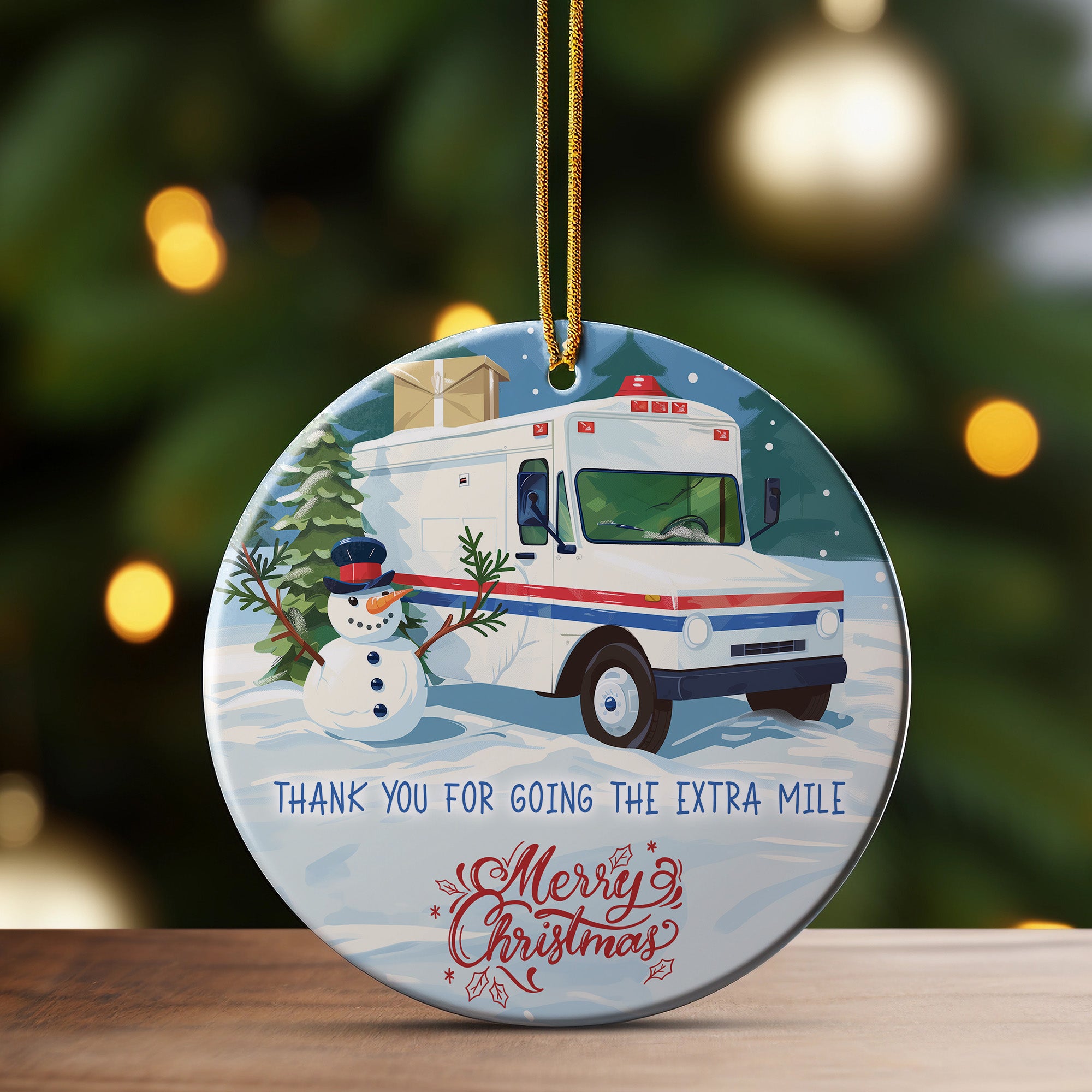 Personalized Christmas Ceramic Ornament with Snowman & Mail Truck - Unique Handmade Holiday Decoration - Image 3
