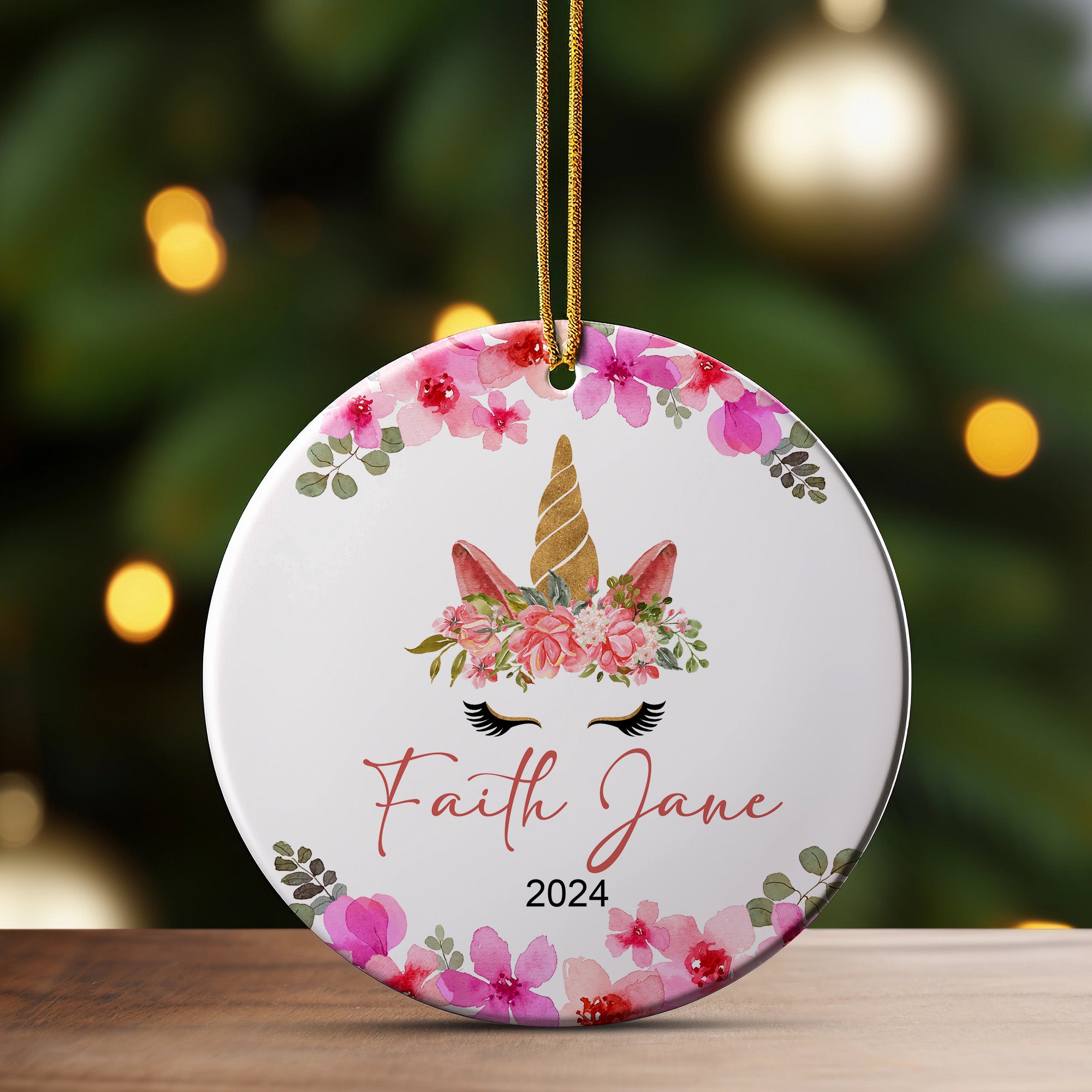 Personalized Unicorn Ceramic Ornament - Custom Floral Design, Perfect Gift for Kids and Unicorn Lovers, 2024 Edition - Image 3