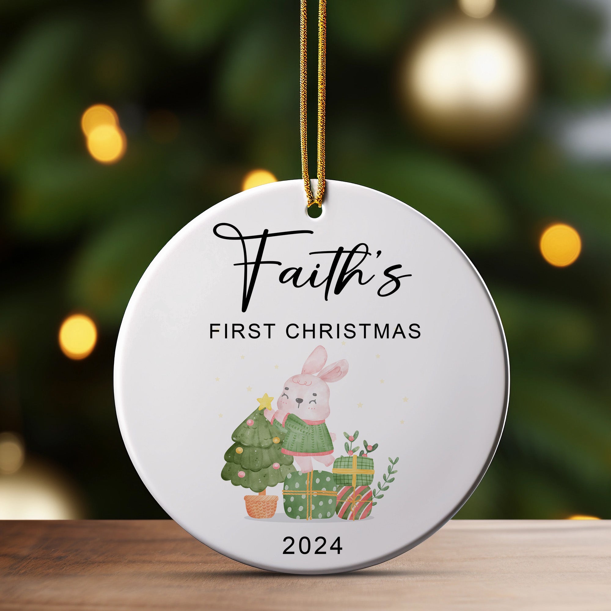 Personalized Baby's First Christmas Ceramic Ornament 2024 - Custom Name and Year Keepsake Gift - Image 3