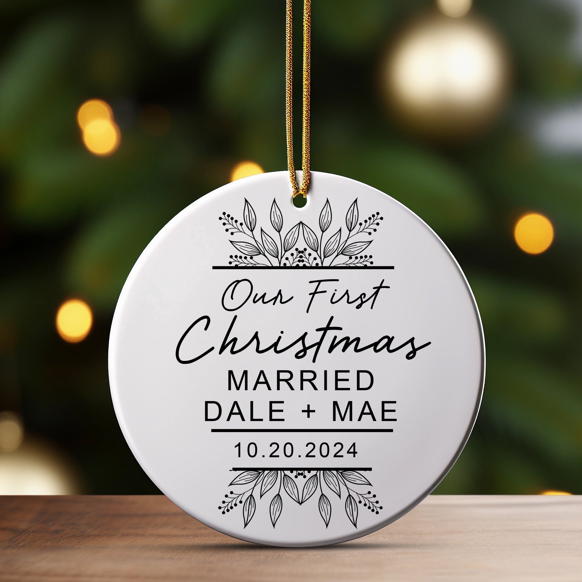 Personalized "Our First Christmas" Ceramic Ornament – Elegant Handcrafted Keepsake for Newlyweds, Customizable with Names and Date - Image 3