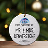 Personalized First Christmas Ceramic Ornament for Couples – Elegant Watercolor Design, Perfect as Newlywed Gift with Date Customization - Image 3