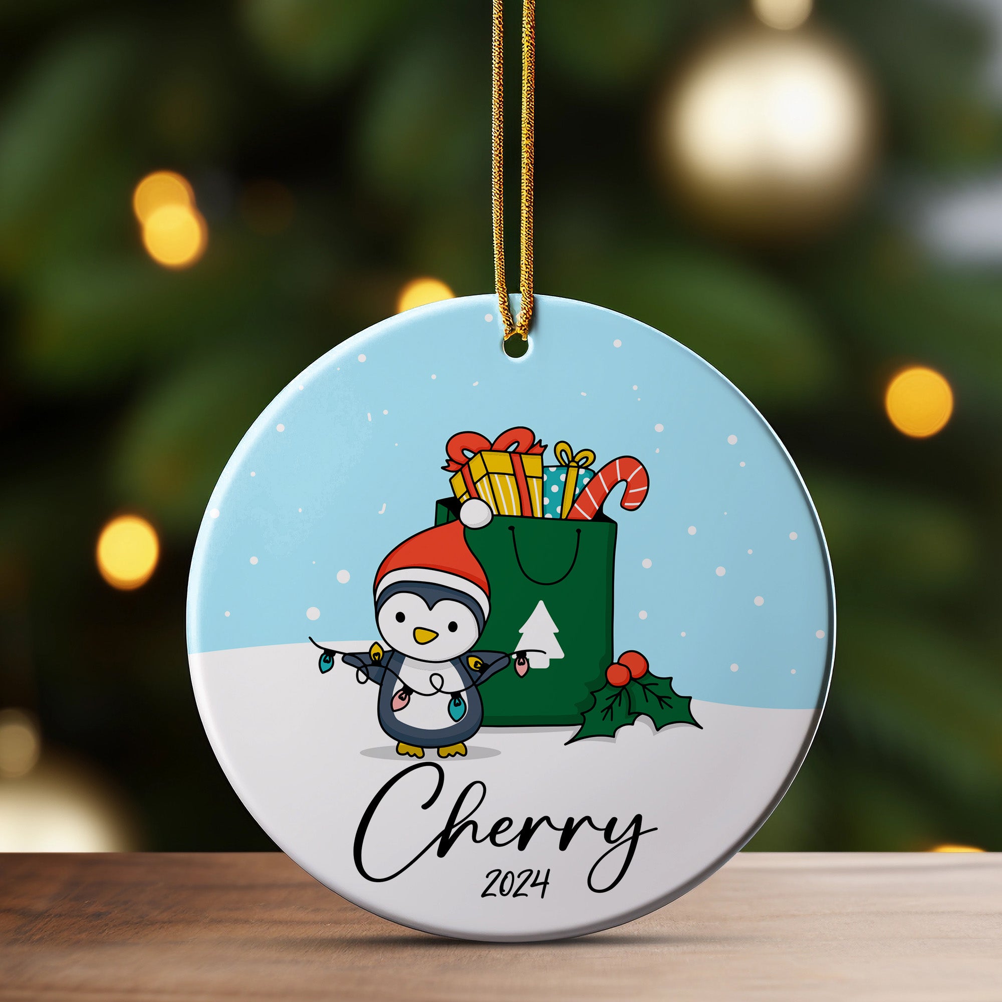 Personalized Penguin Christmas Ornament 2024 - Custom Ceramic Keepsake for Holiday Gift Giving - Image 3