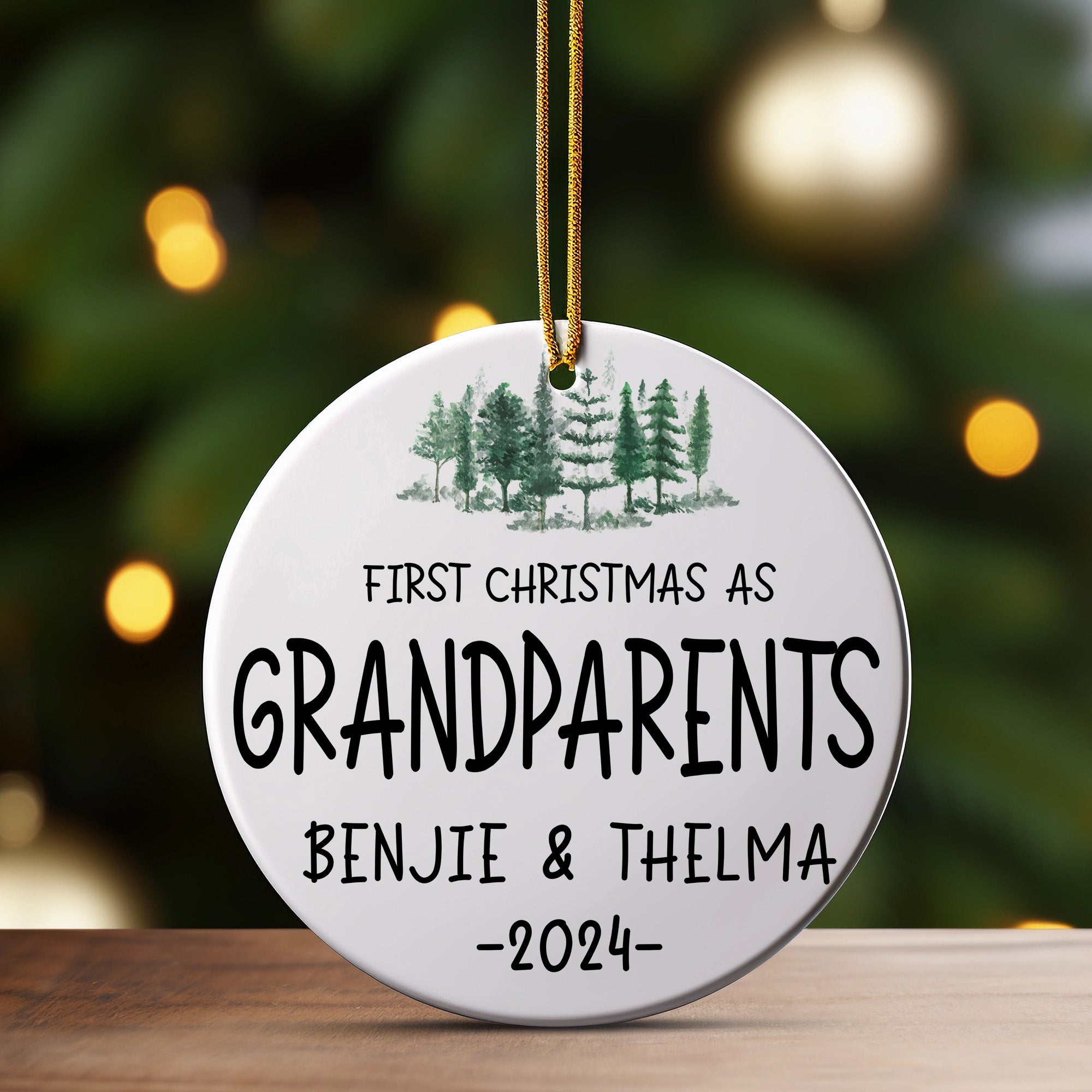 Personalized Ceramic Ornament - First Christmas as Grandparents 2024 - Custom Gift for Benjie & Thelma - Image 3