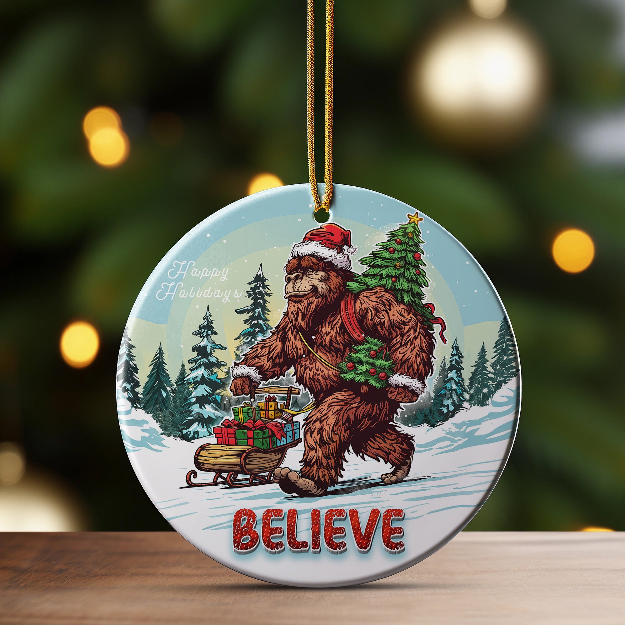 Personalized Holiday Sasquatch Ornament – Handcrafted Ceramic with Festive Design for Unique Christmas Decor - Image 3