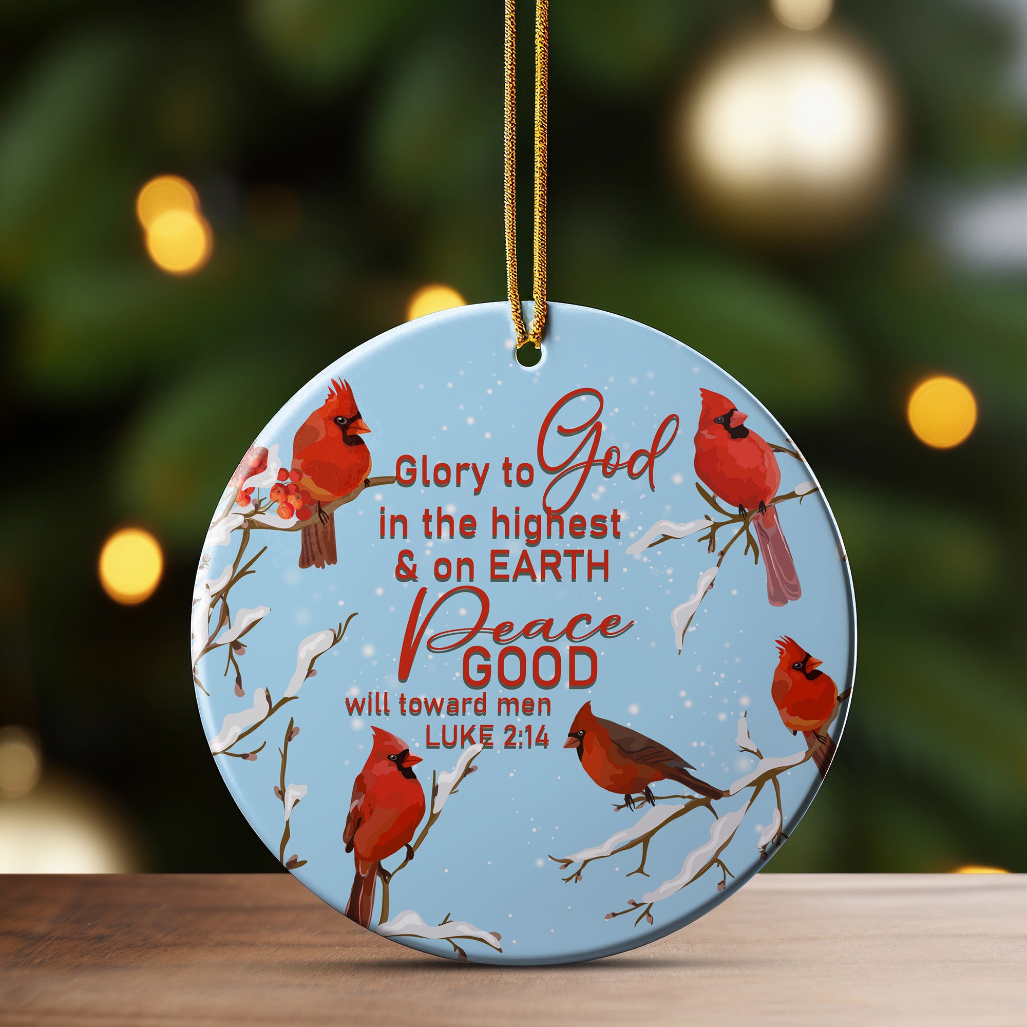 Personalized Cardinal Christmas Ornament - Ceramic Luke 2:14 Design - Perfect for Holiday Decor & Gifts - Image 3