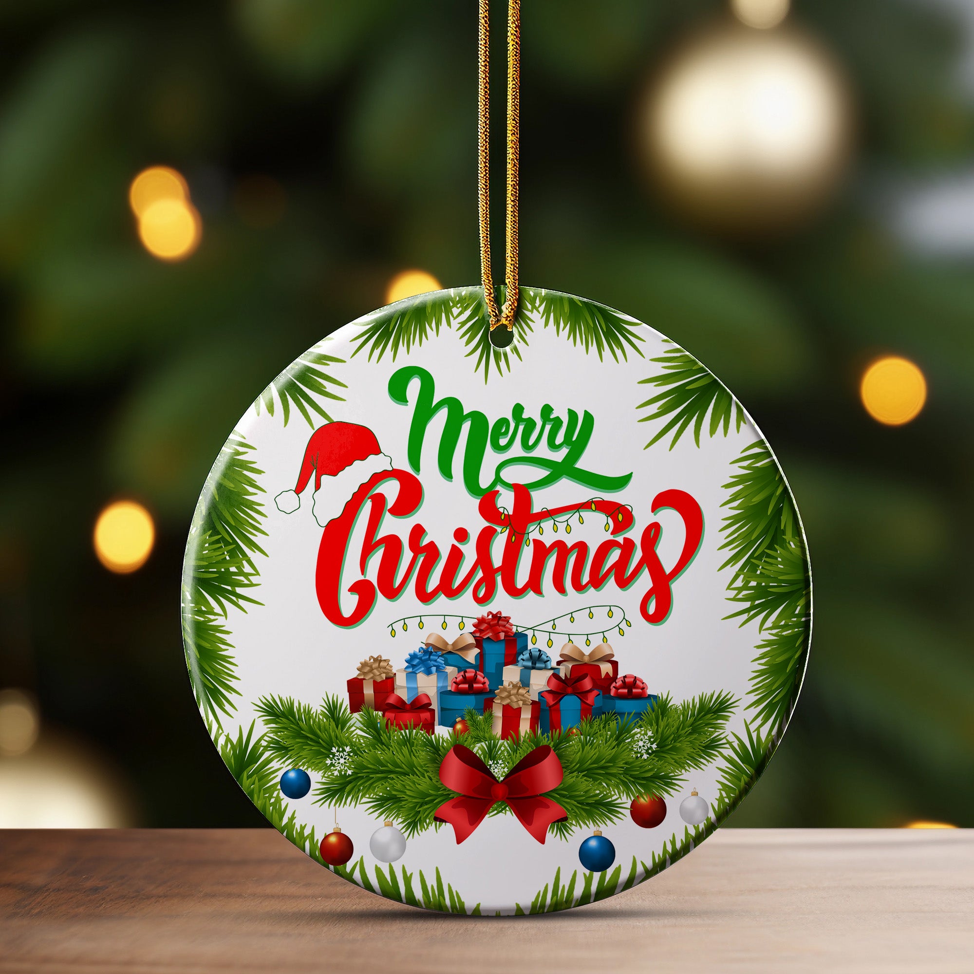 Personalized Merry Christmas Ceramic Ornament – Handcrafted Holiday Decor with Gift Imagery and Customization Options - Image 3