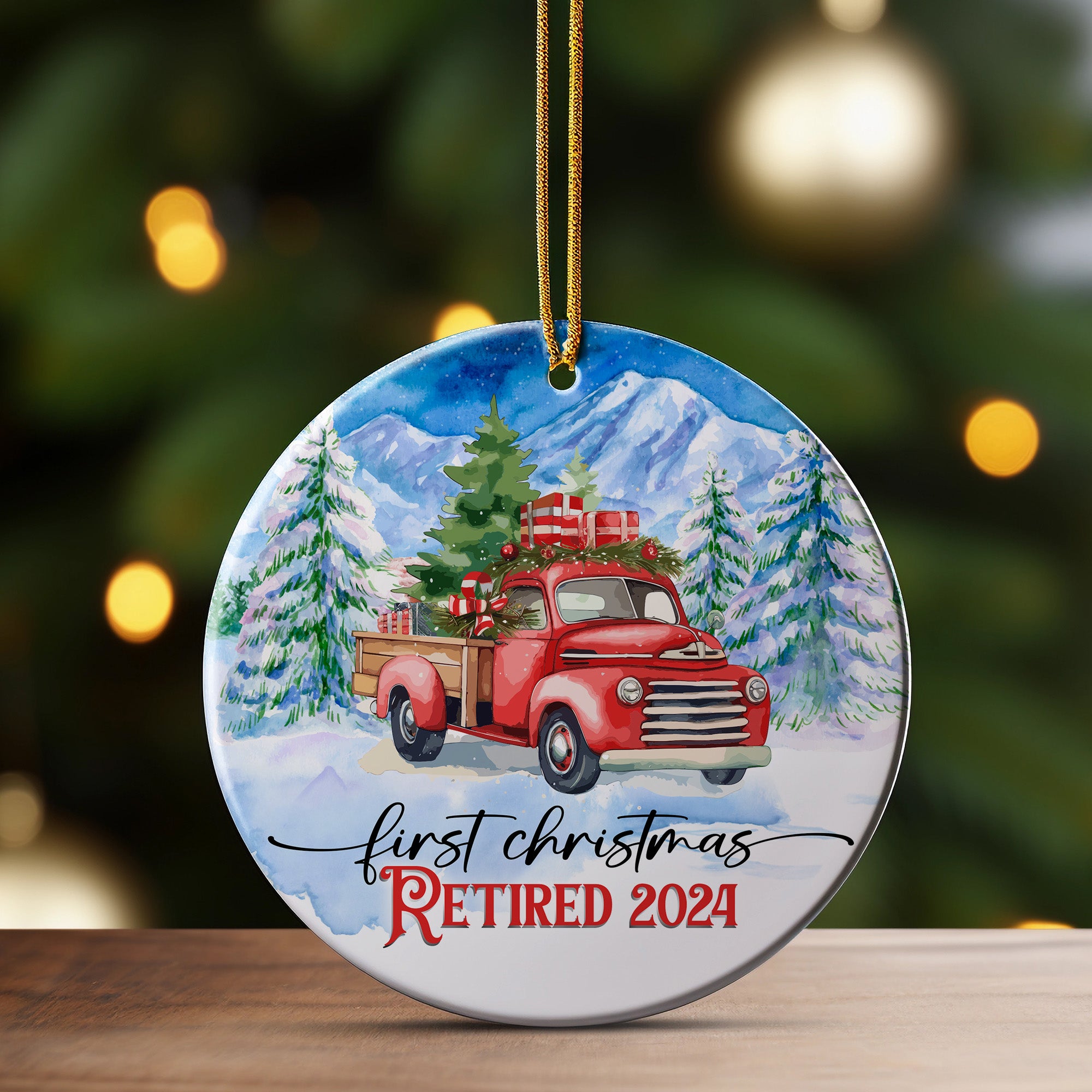 Personalized First Christmas Retired 2024 Ceramic Ornament – Handcrafted Keepsake with Vintage Red Truck Design - Image 3
