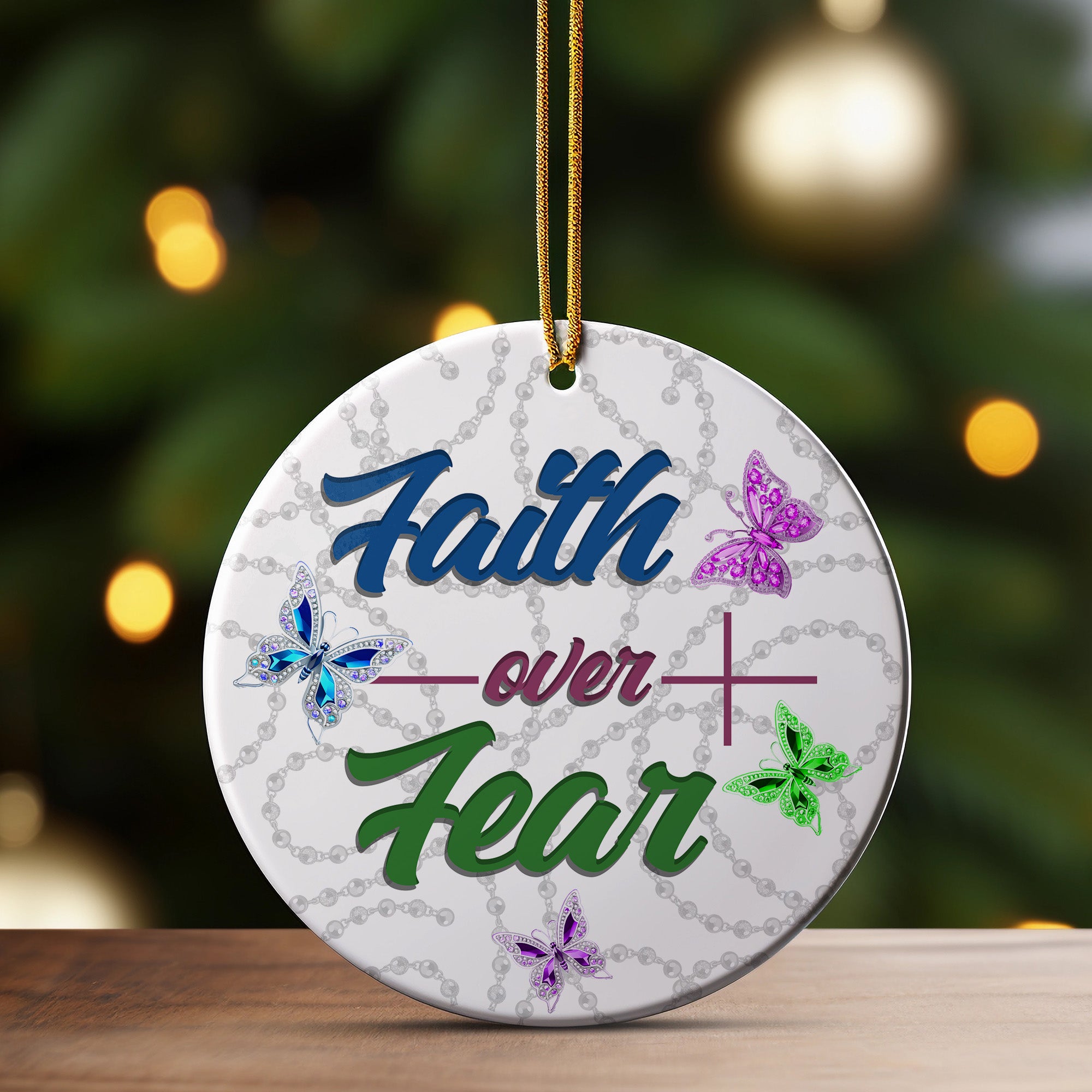 Personalized "Faith Over Fear" Butterfly Ceramic Ornament – Handmade Inspirational Keepsake with Custom Options - Image 3