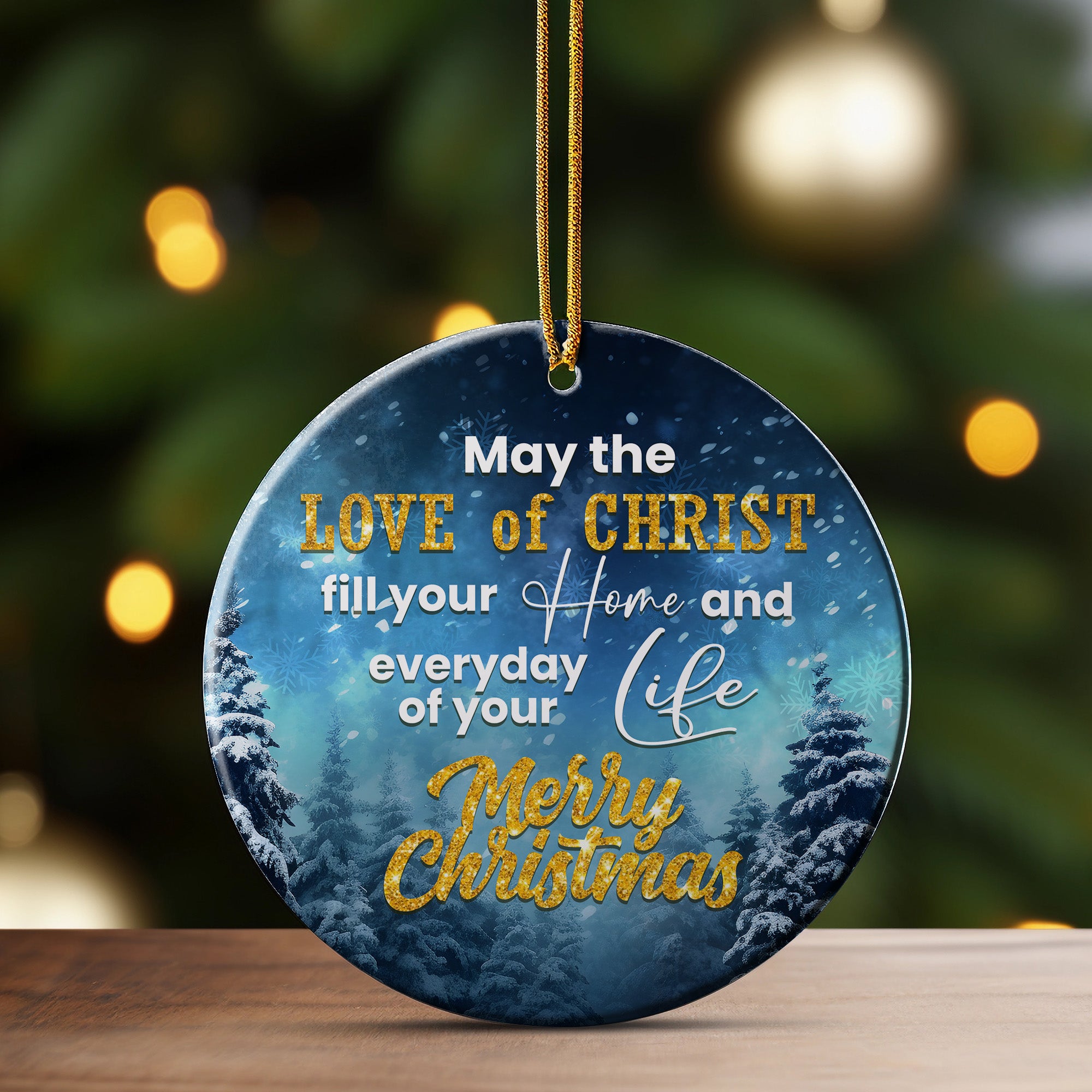 Personalized Ceramic Christmas Ornament - "Love of Christ" Design, Snowy Forest Scene, Perfect Gift for Family Celebrations - Image 3