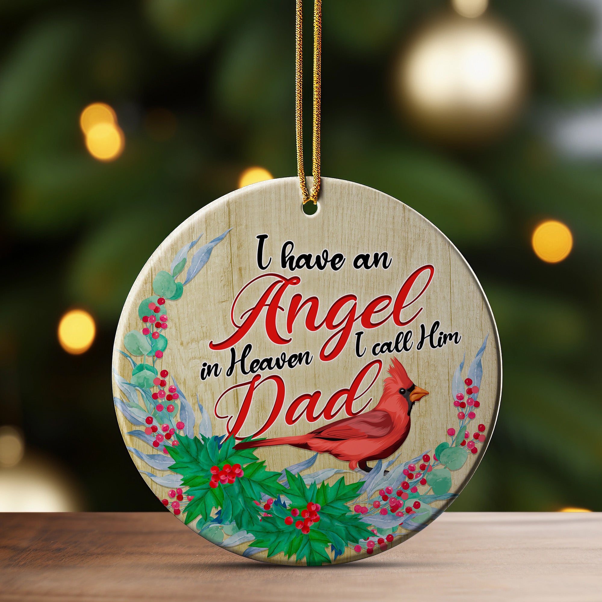 Personalized Memorial Ceramic Ornament – "Angel Dad" Cardinal Design, Heartfelt Keepsake Gift - Image 3