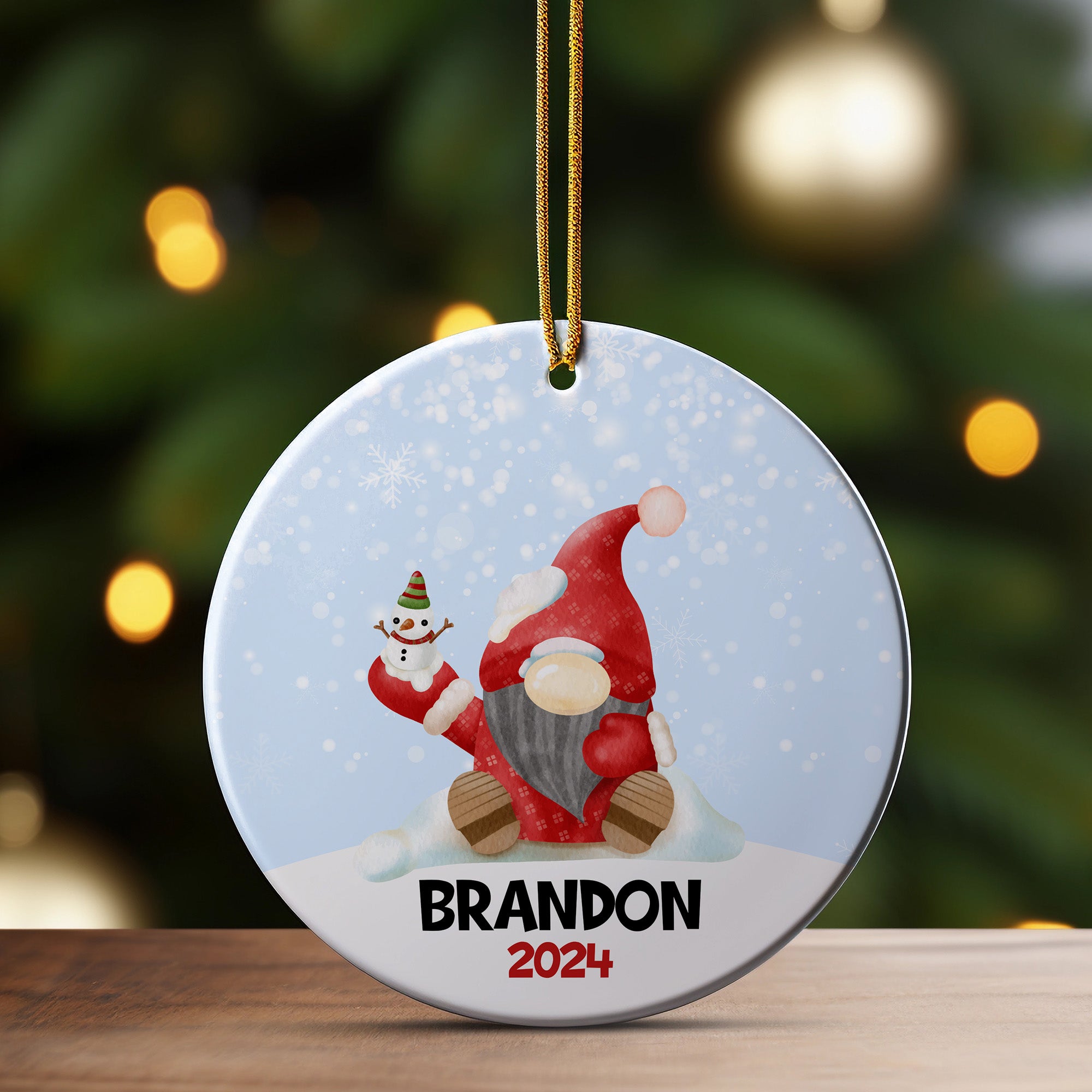 Personalized Christmas Gnome Ceramic Ornament 2024 – Custom Name Holiday Keepsake for Gift-Giving and Home Decor - Image 3