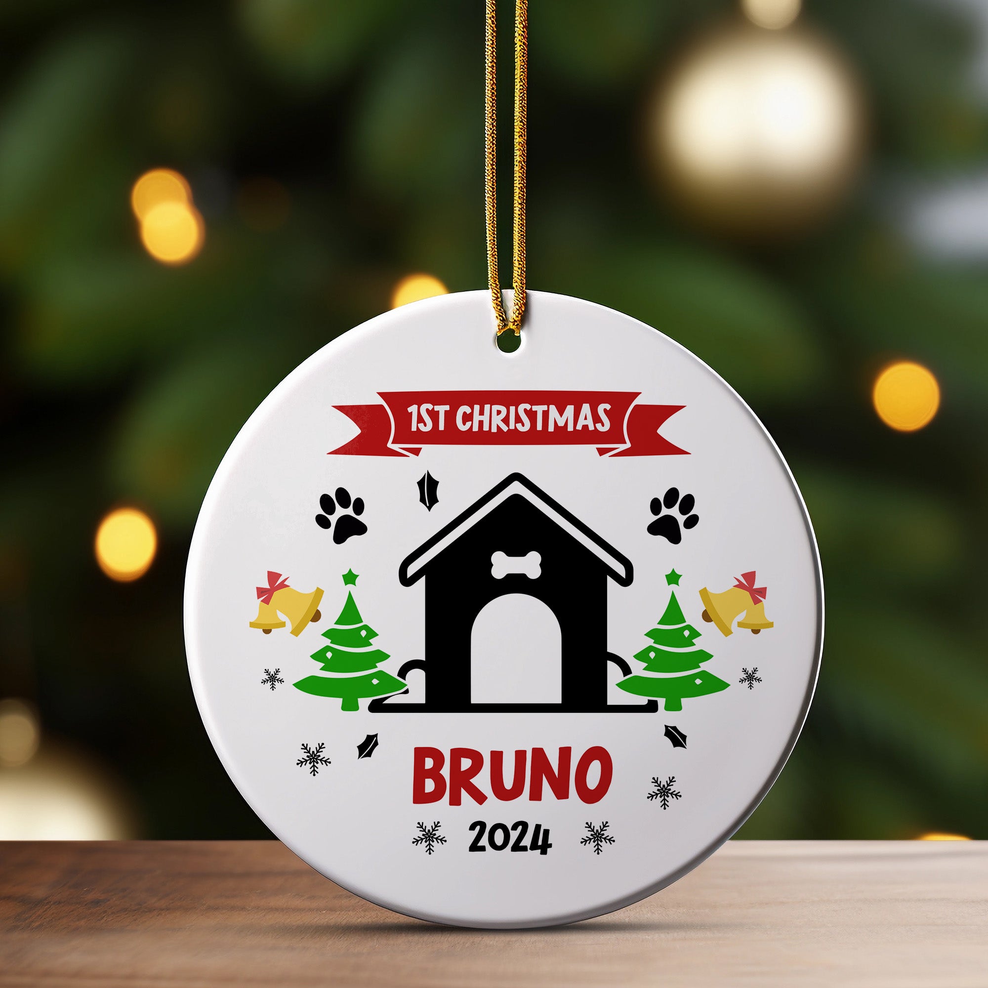 Personalized "1st Christmas" Ceramic Ornament for Pets - Custom Name and Year, Handmade Holiday Decor Keepsake - Image 3