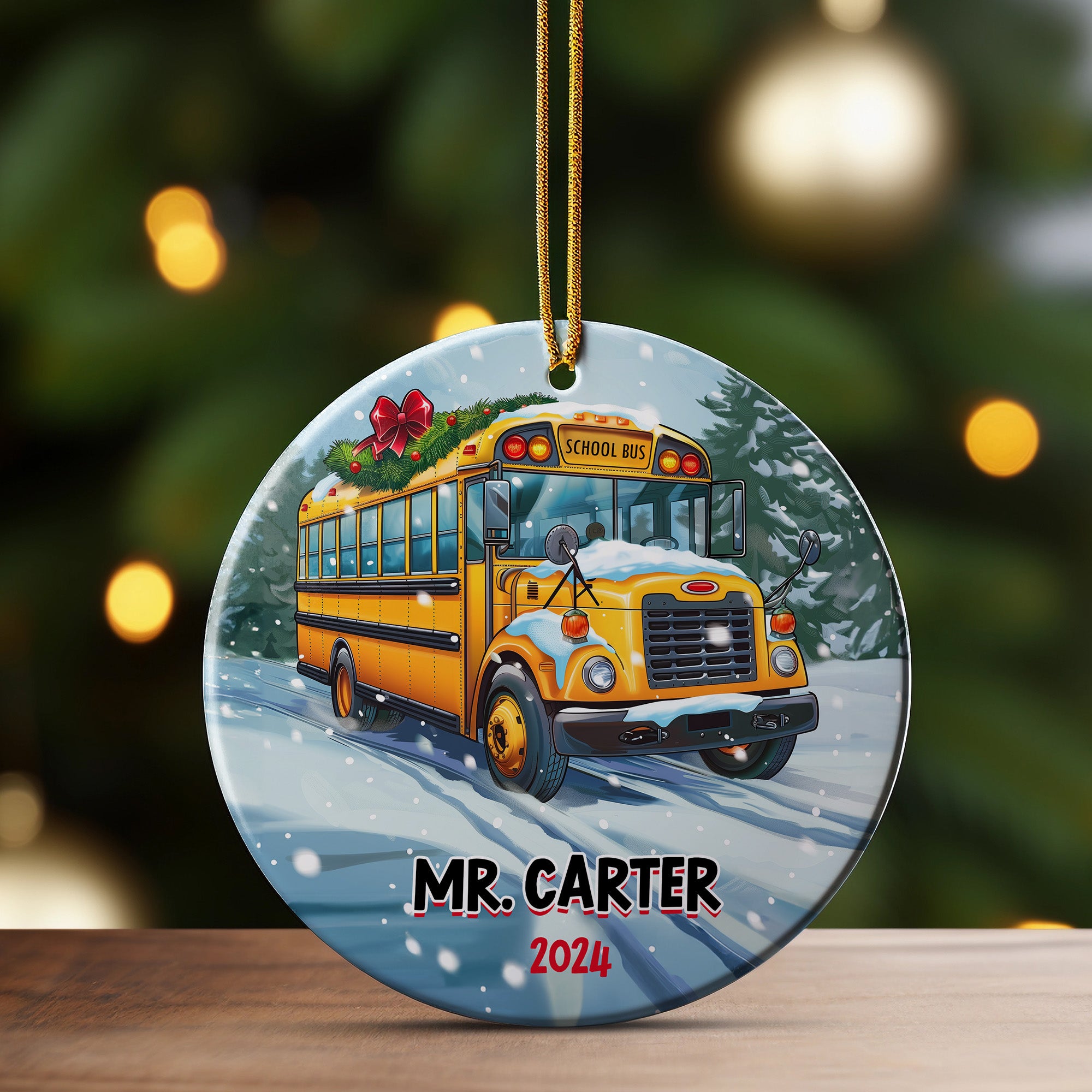 Personalized School Bus Ceramic Ornament – Custom Gift for Teachers and Bus Drivers 2024 – Festive Holiday Keepsake - Image 3