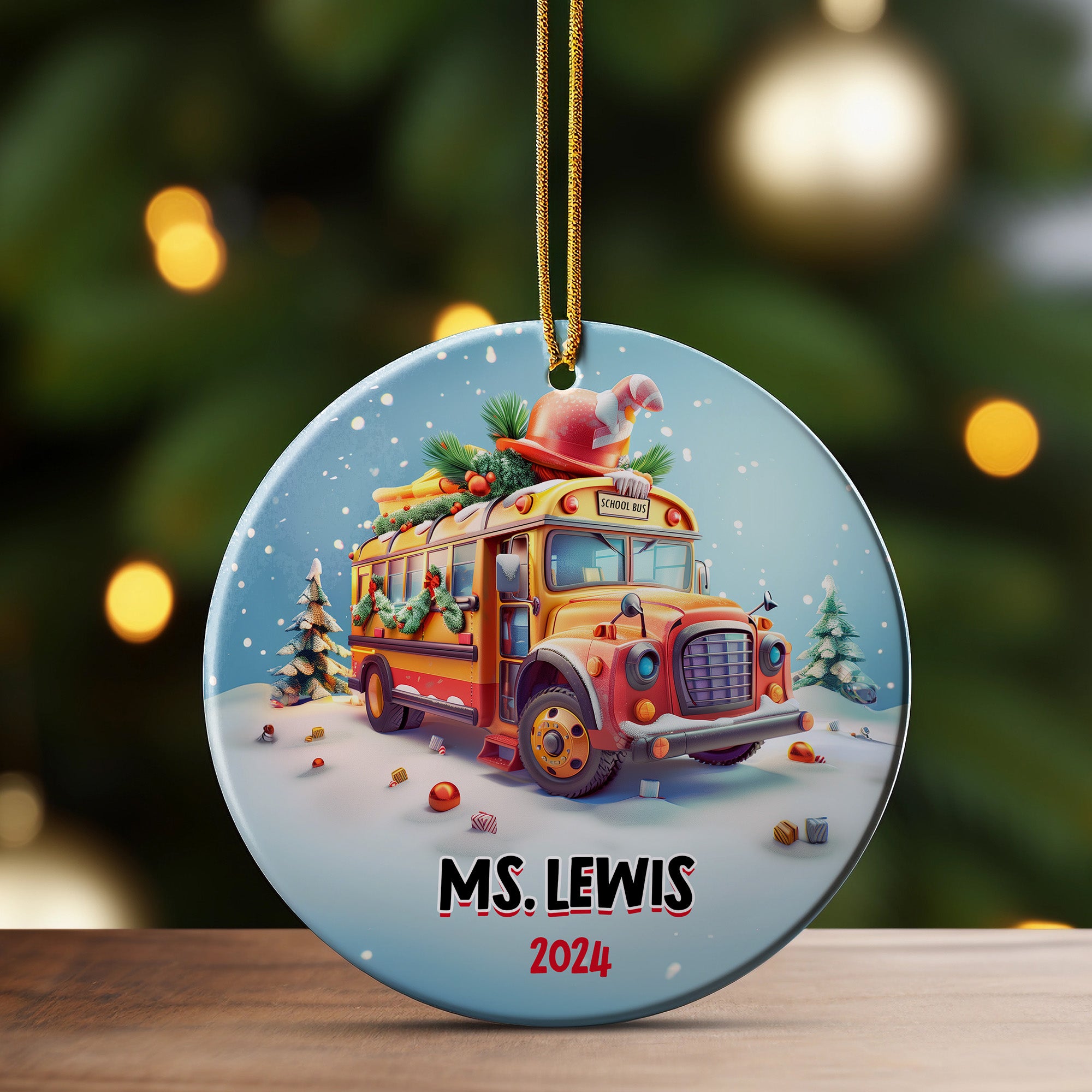 Personalized School Bus Christmas Ornament 2024 - Custom Ceramic Holiday Gift for Teachers - Image 3