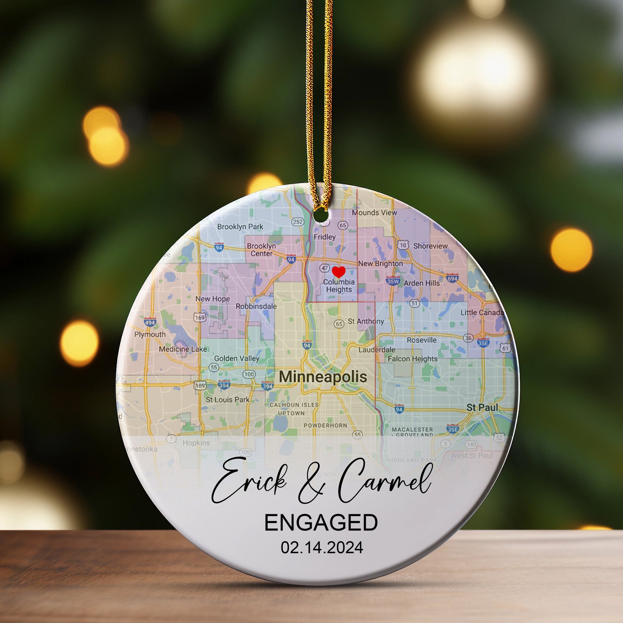 Personalized Engagement Map Ceramic Ornament - Custom Date and Names Keepsake for Life - Image 3