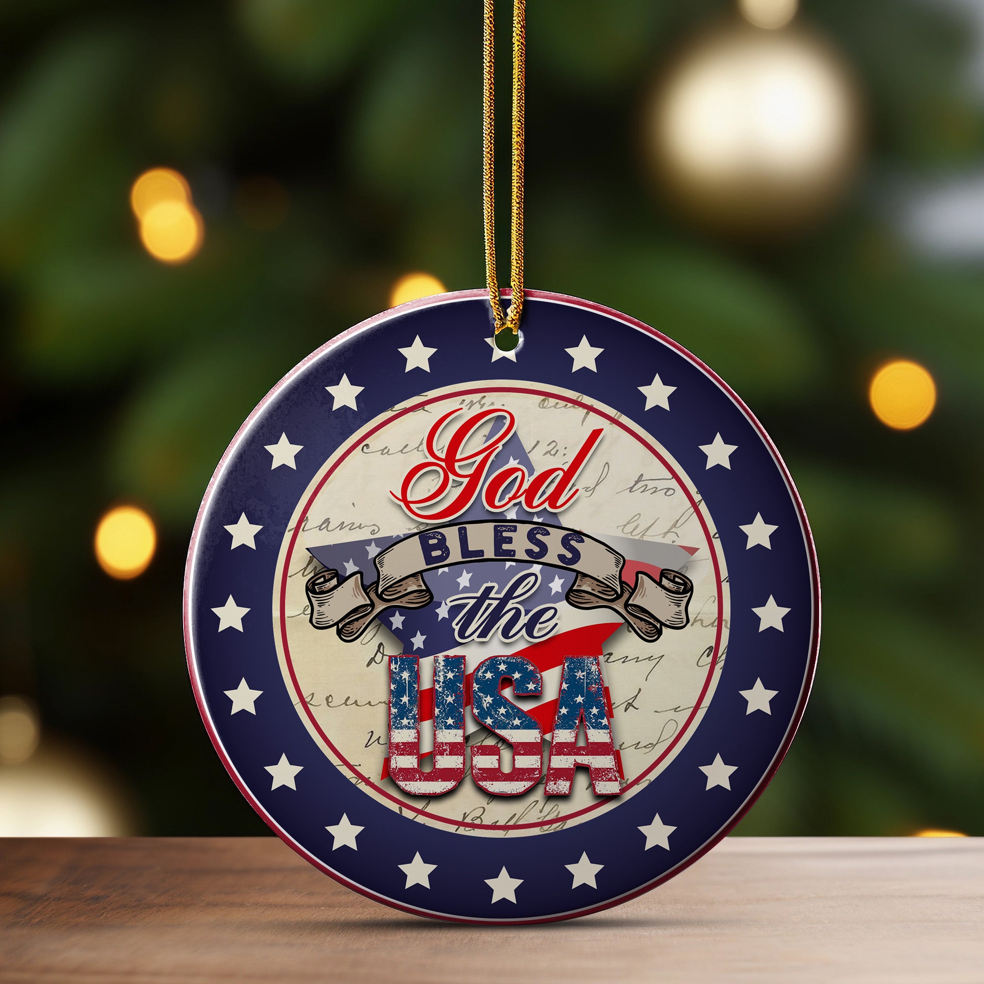 Personalized "God Bless the USA" Ceramic Ornament - Patriotic Star Design Keepsake - Image 3
