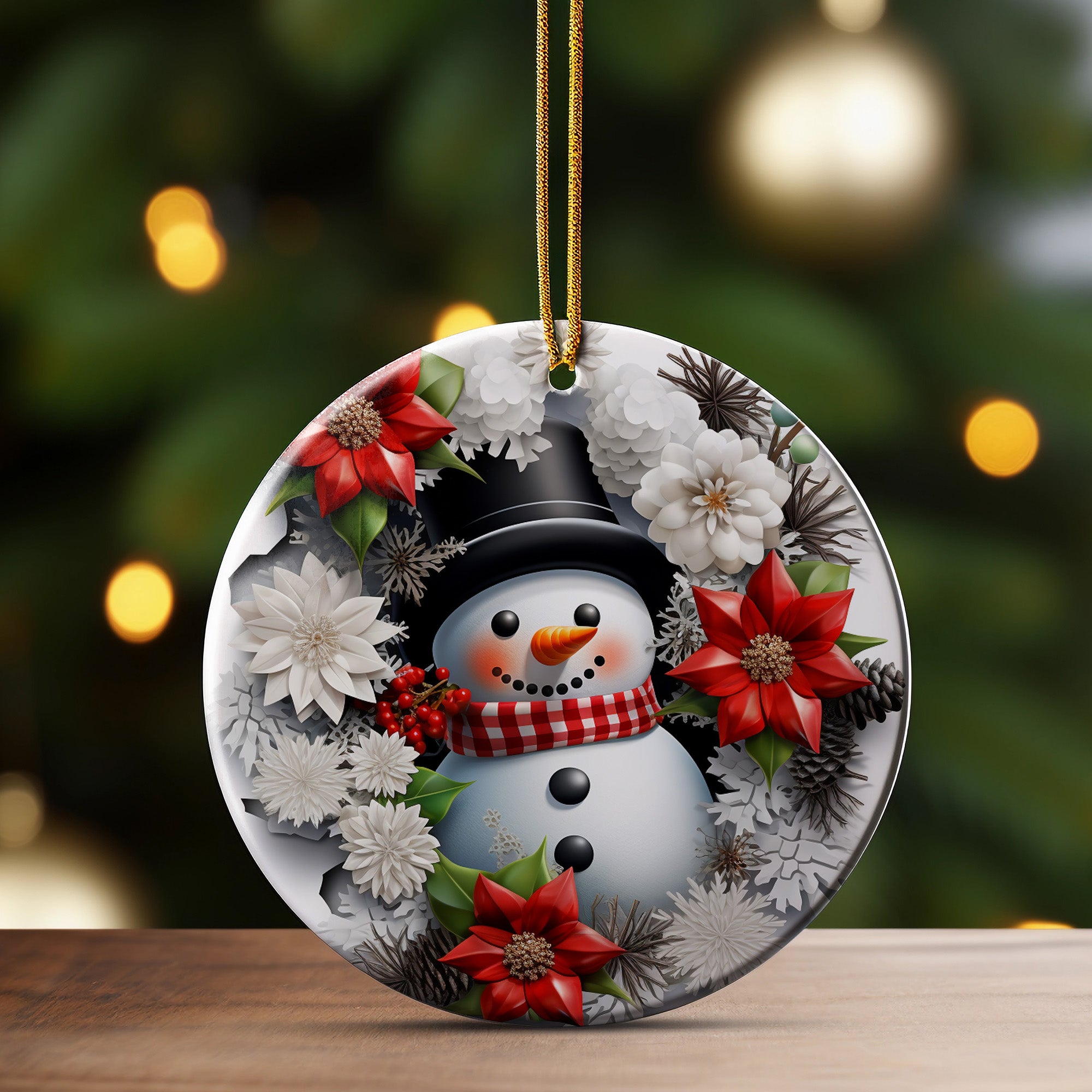 Personalized Handmade Ceramic Snowman Ornament with Floral Design - Perfect Holiday Gift - Image 3