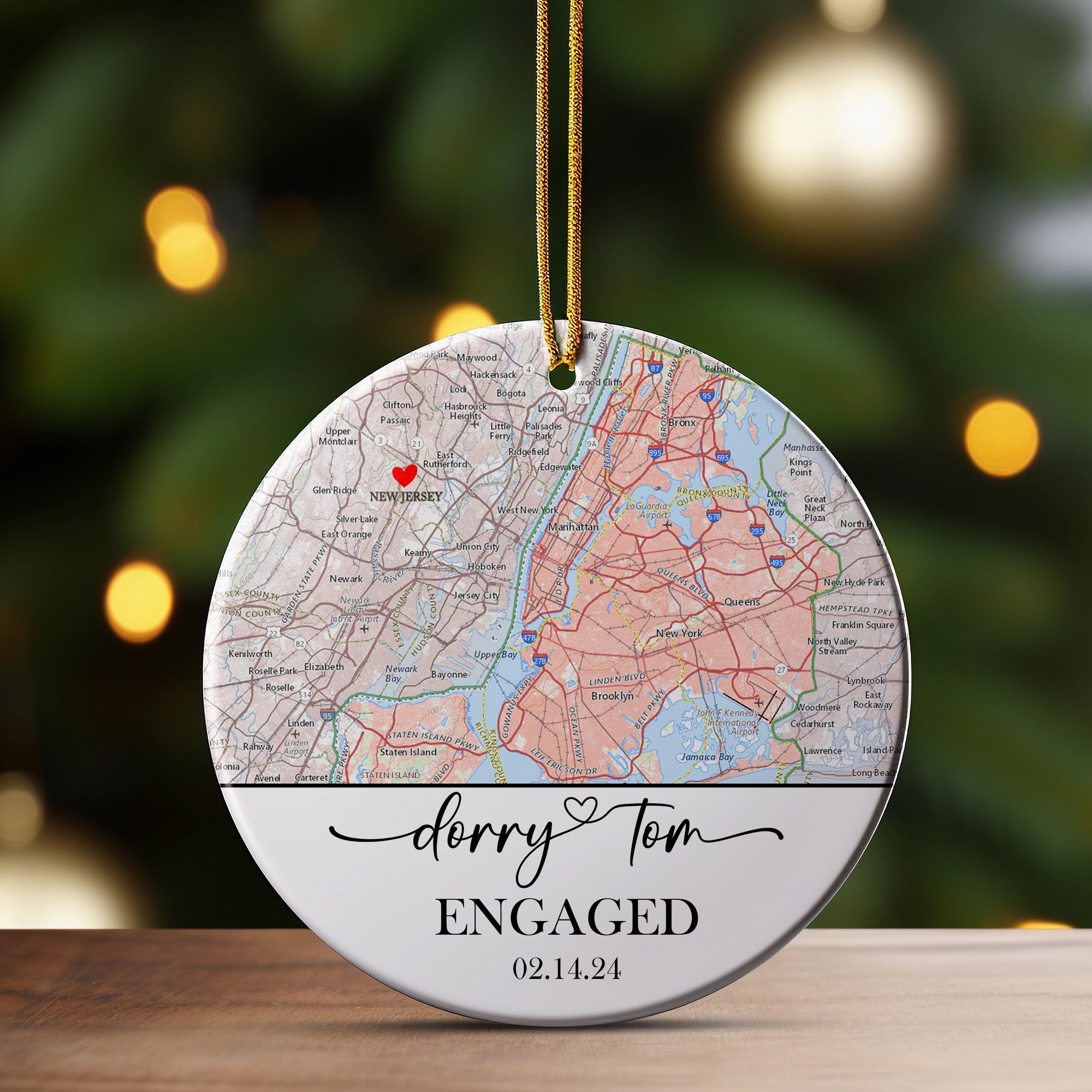 Personalized Engagement Ceramic Ornament - Custom Map Design for Couples with Date and Names - Perfect Keepsake Gift - Image 3