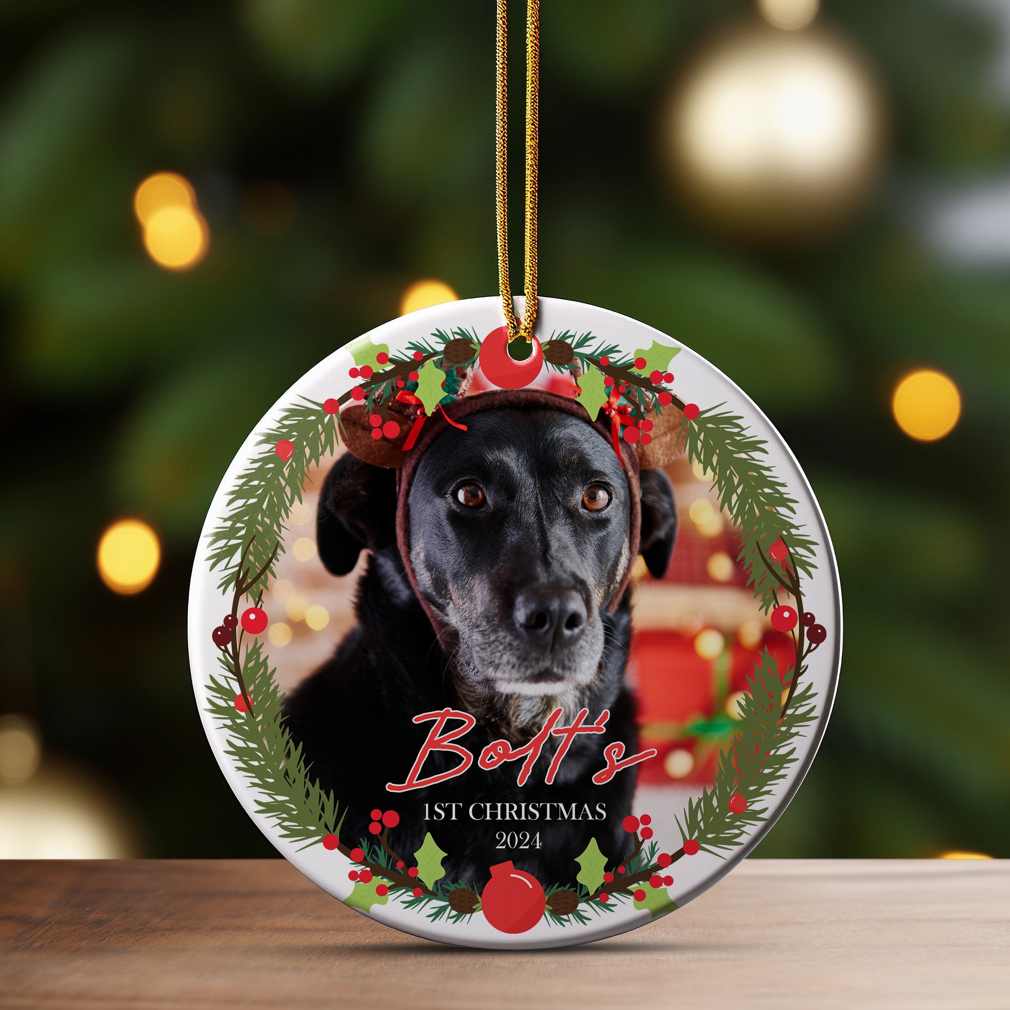 Personalized Dog's First Christmas Ceramic Ornament 2024 – Custom Photo & Name Keepsake, Ideal Pet Lover Gift - Image 3