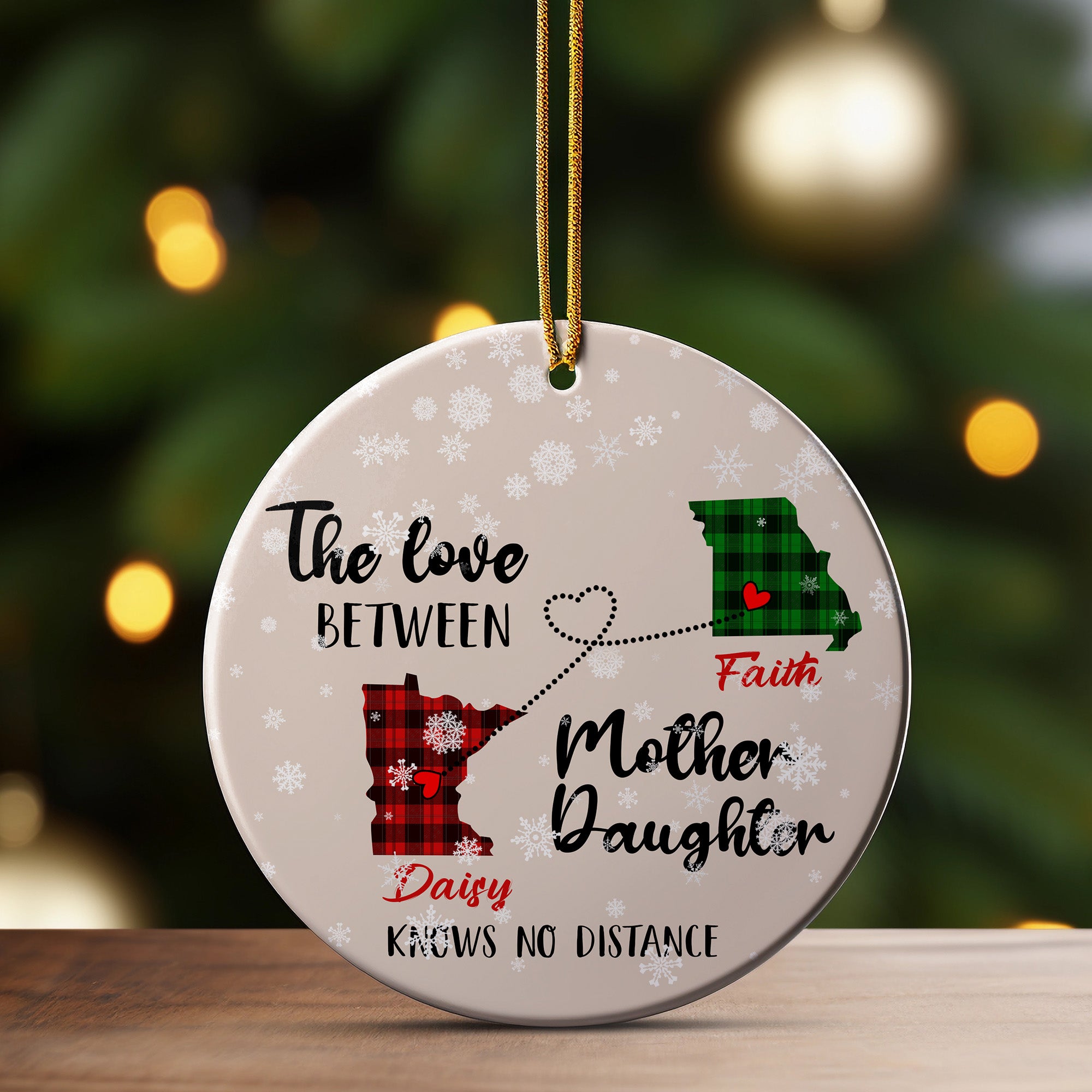 Personalized Mother Daughter State Ornament - Custom Plaid Design, Heartfelt Message, Perfect Gift for Holidays - Image 3