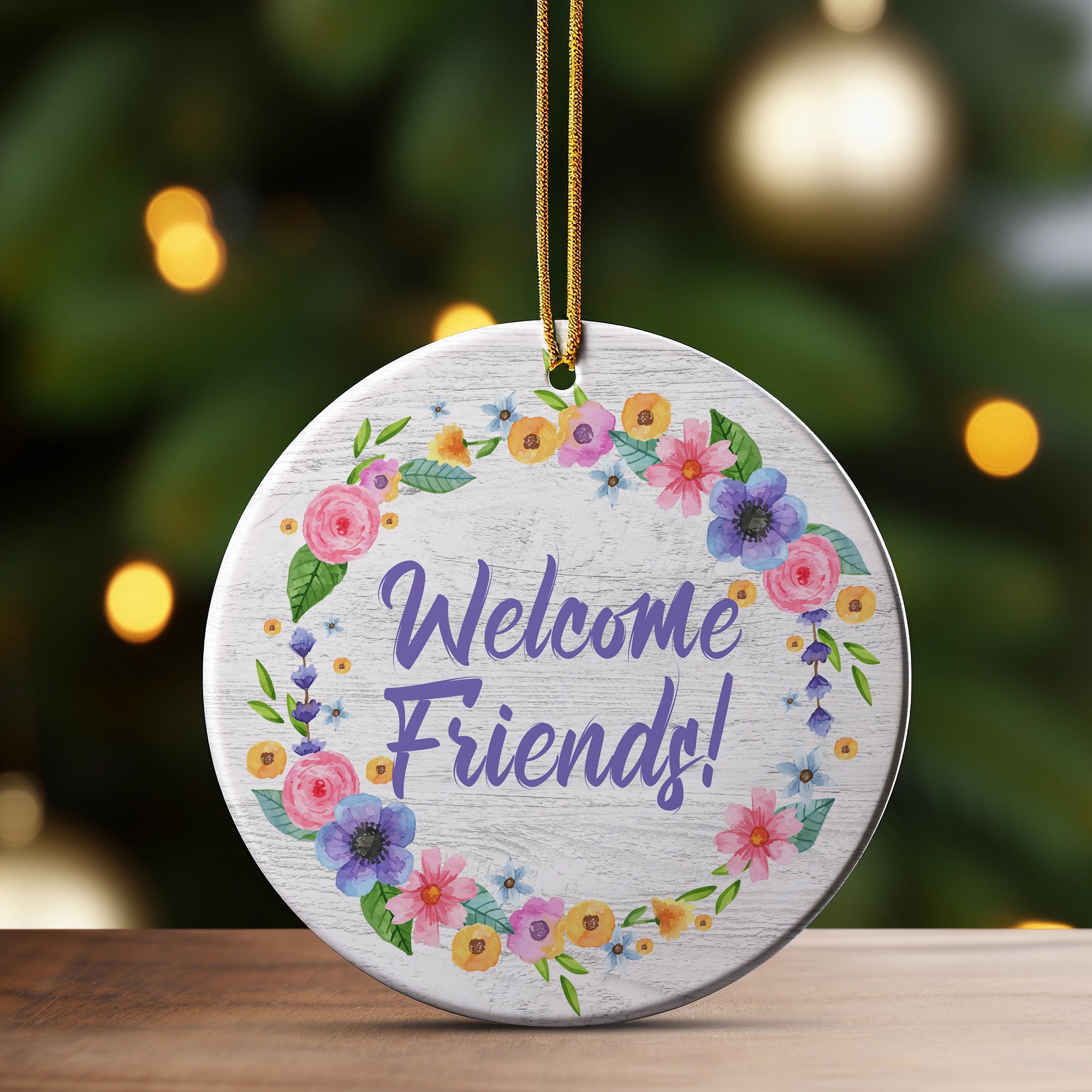 Personalizable "Welcome Friends!" Floral Ceramic Ornament - Handmade and Heartfelt Gift for All Occasions - Image 3