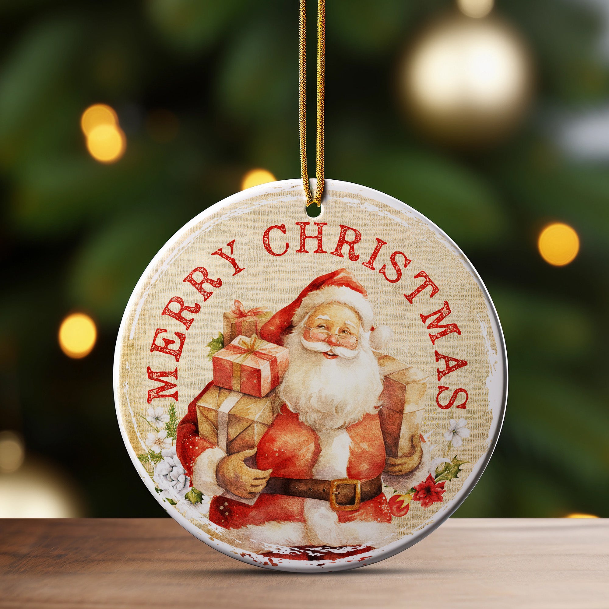 Personalized Merry Christmas Ceramic Ornament – Vintage Santa Design, Handcrafted Holiday Keepsake with Custom Text - Image 3