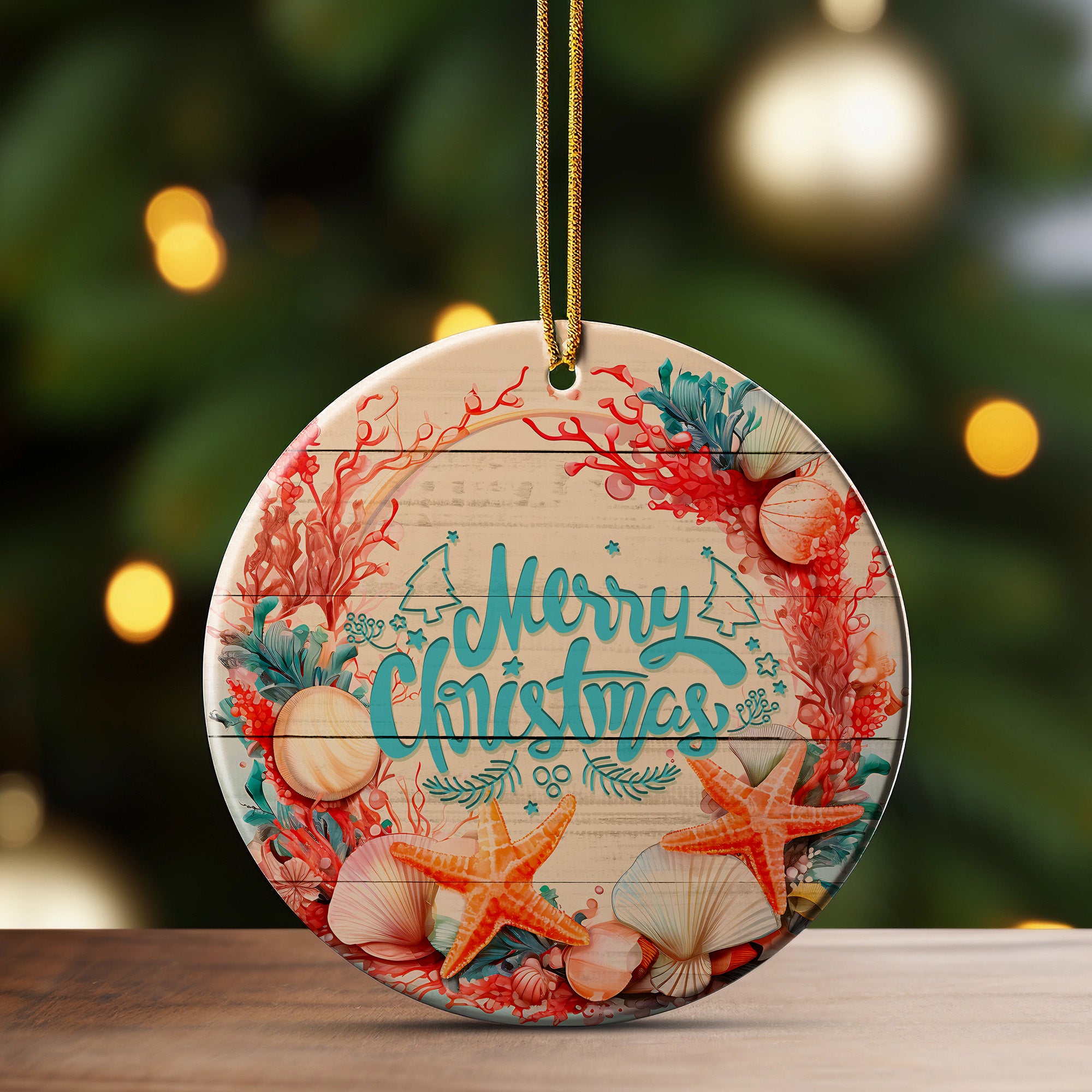 Customizable Coastal Christmas Ceramic Ornament – Handcrafted Nautical Holiday Décor Perfect for Beach Lovers - Image 3
