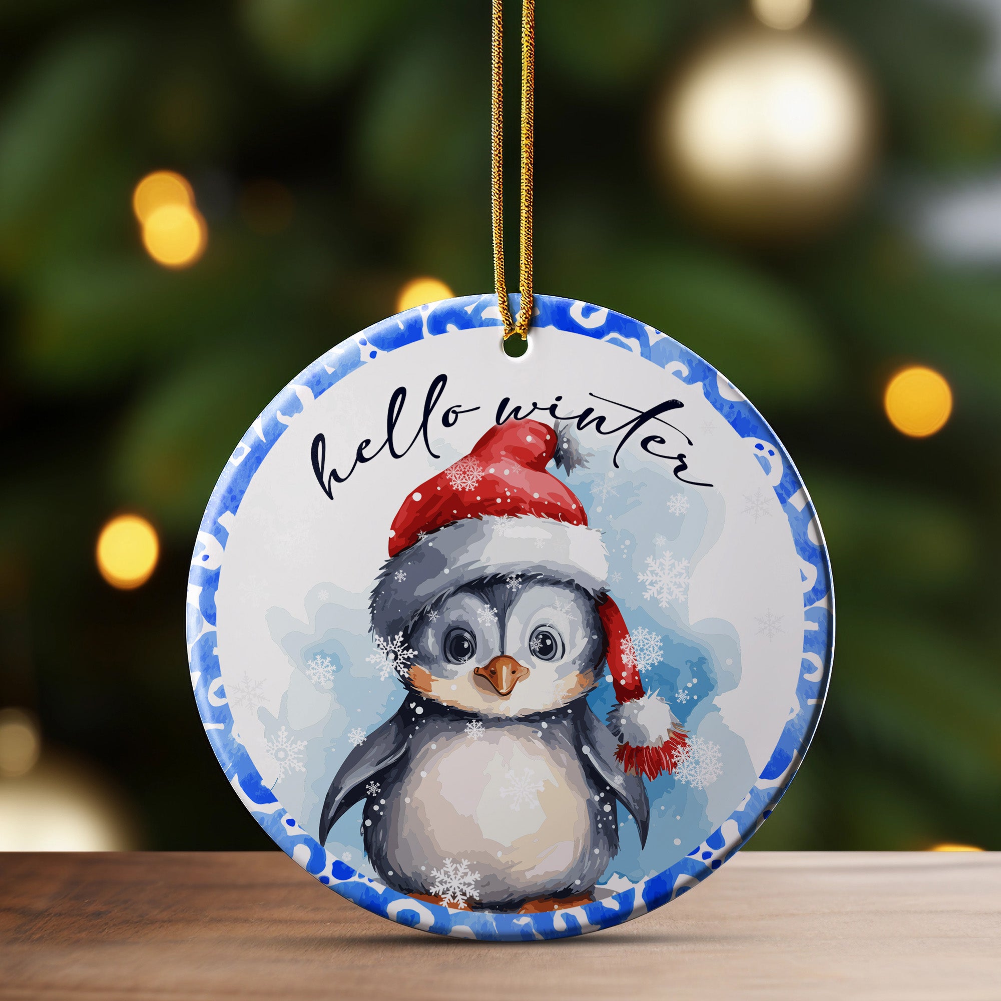 Personalized Winter Penguin Ceramic Ornament – Handcrafted Holiday Keepsake with Customizable Santa Hat and Snowflakes Design - Image 3