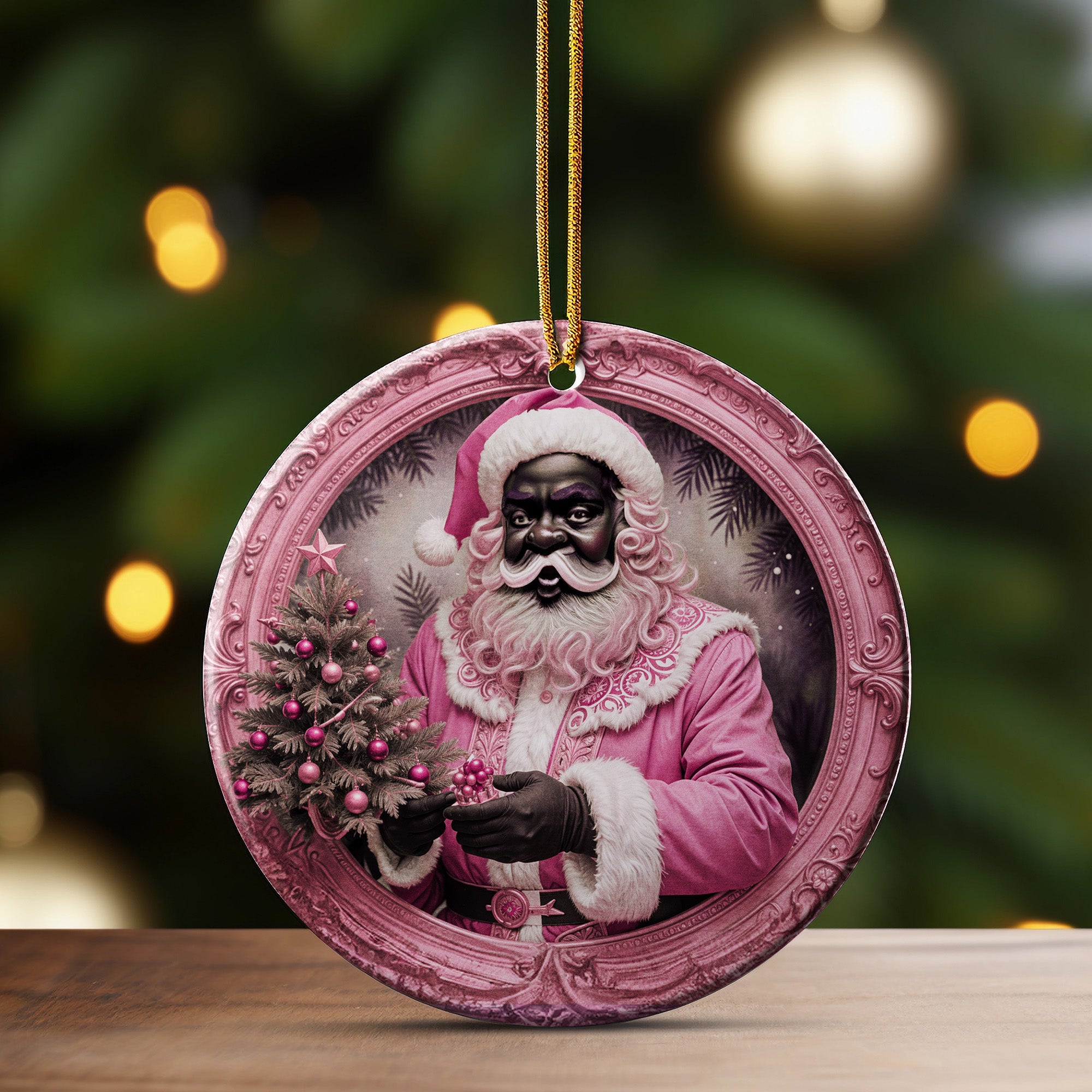 Personalized Handcrafted Black Santa Ceramic Ornament in Pink - Unique Christmas Decor & Perfect Gift - Image 3