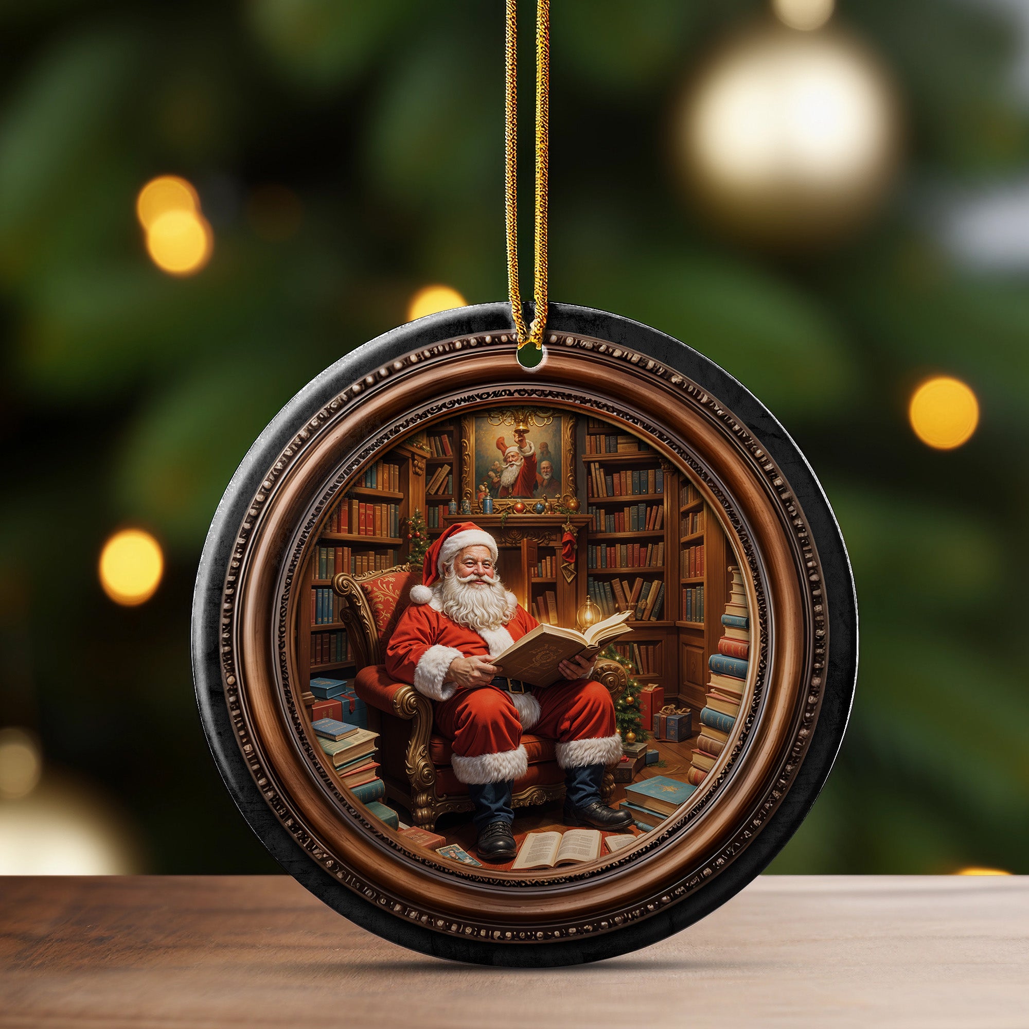 Personalized Santa's Christmas Library Ceramic Ornament - Handcrafted Holiday Charm - Image 3