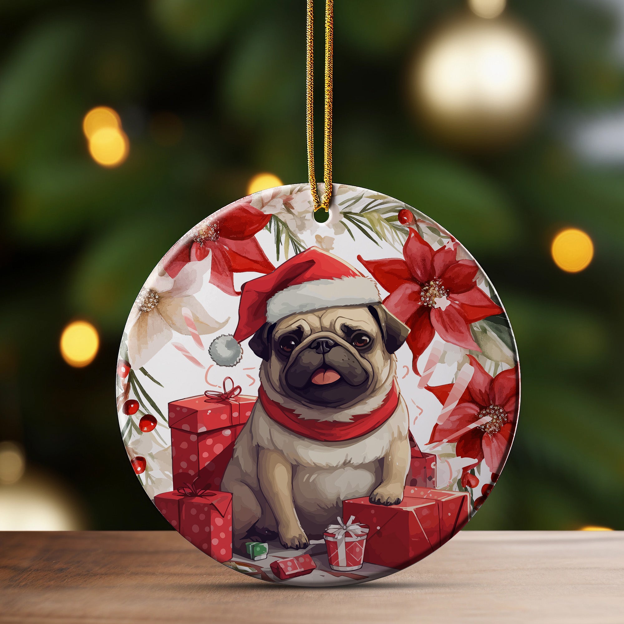 Personalized Pug in Santa Hat Holiday Ceramic Ornament - Handcrafted Christmas Decor with Custom Gift Message Option - Image 3