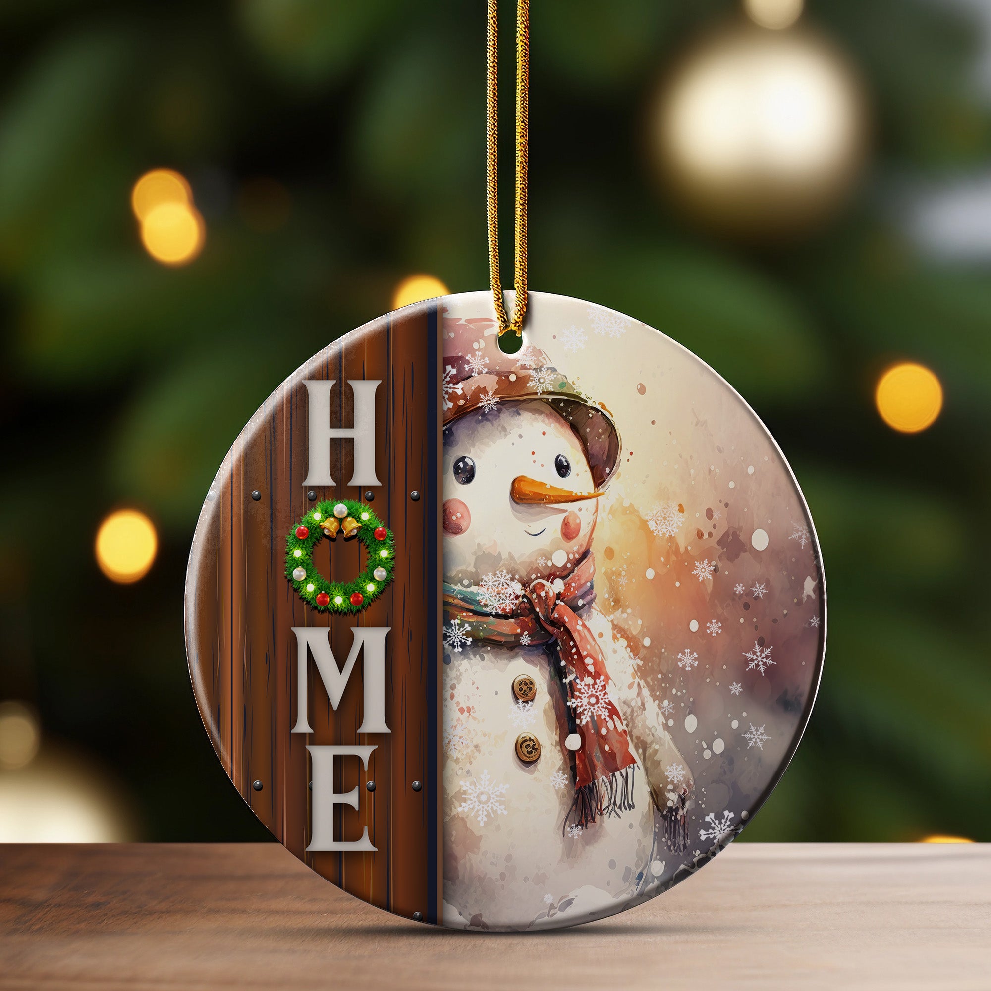 Personalized Snowman Ceramic Ornament with Rustic "Home" Design - Perfect Handmade Holiday Gift for Family and Friends - Image 3