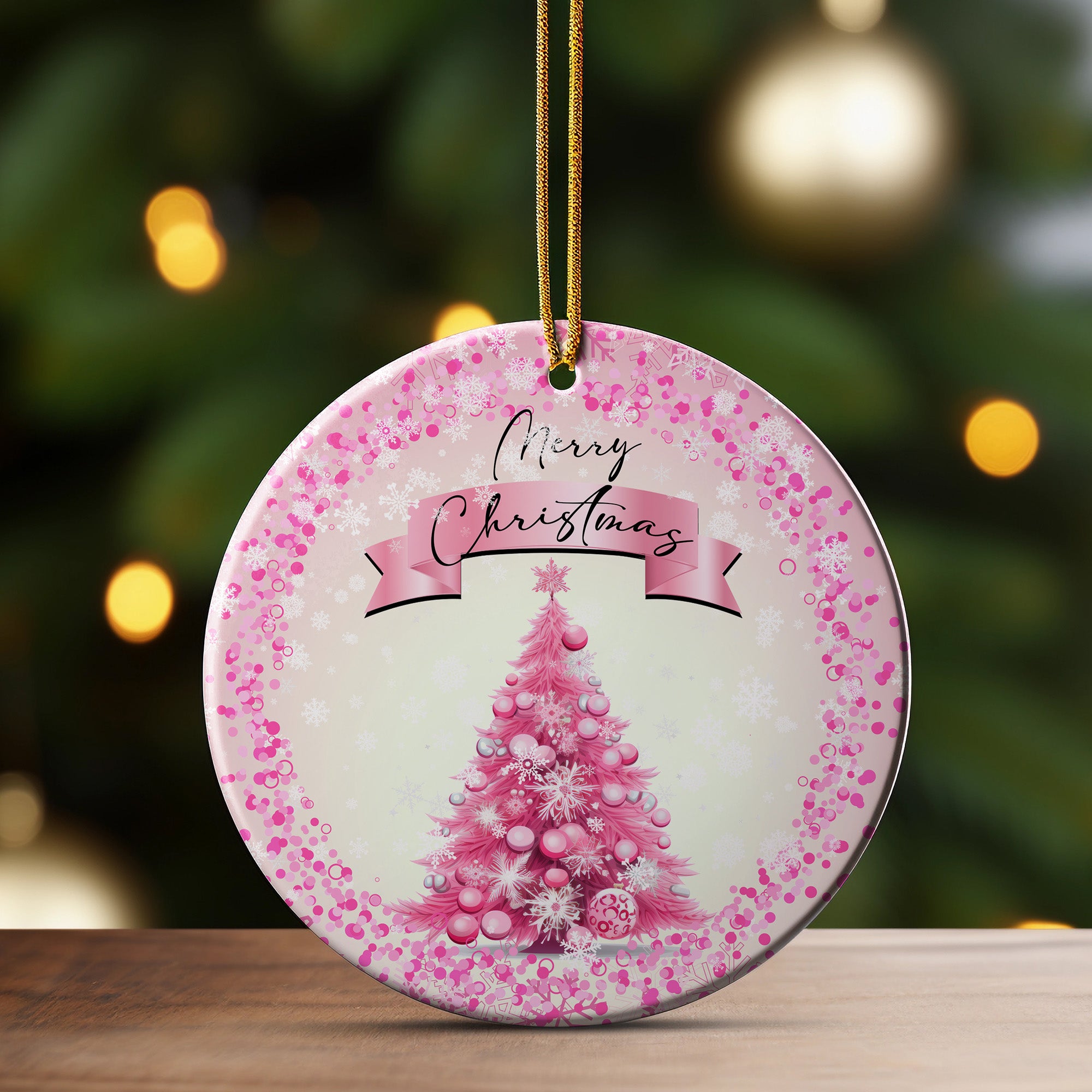 Personalized Pink Christmas Tree Ceramic Ornament - Custom Holiday Decoration with Festive Design, Perfect Gift for Her - Image 3