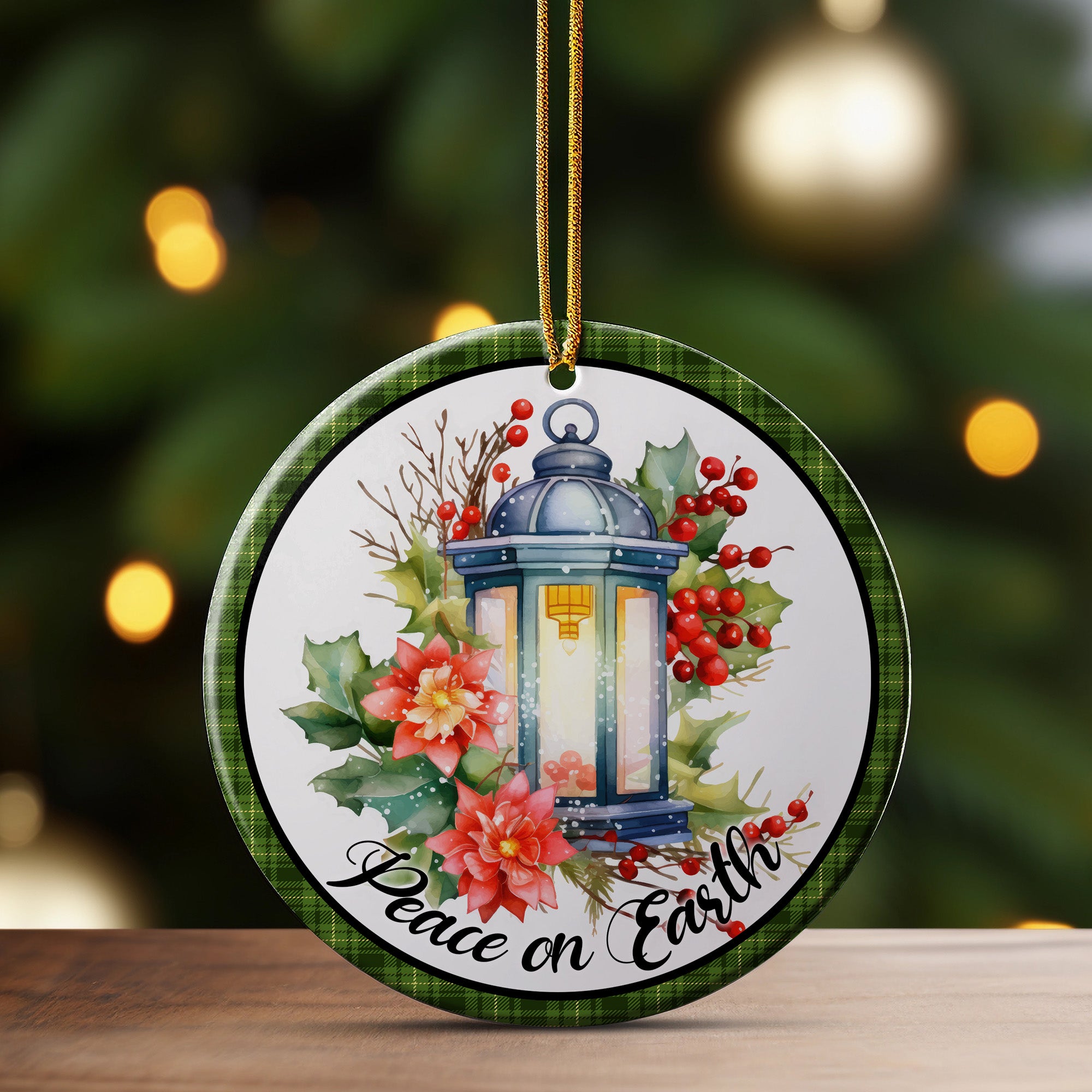 Personalized Ceramic Holiday Ornament with Lantern and Poinsettia - Handcrafted Christmas Gift for Peaceful Celebrations - Image 3